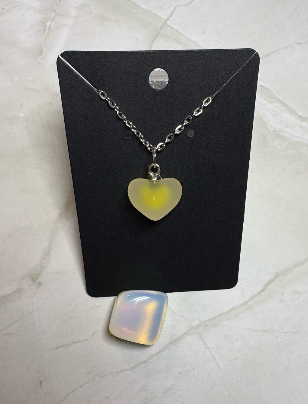 Faux Fogged Glass Heart Necklace | Yellow