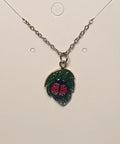 Gold Lady Bug & Leaf Pendant Necklace