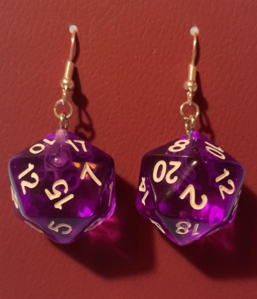 Purple D20 Earrings | Silver| Dungeons and Dragons
