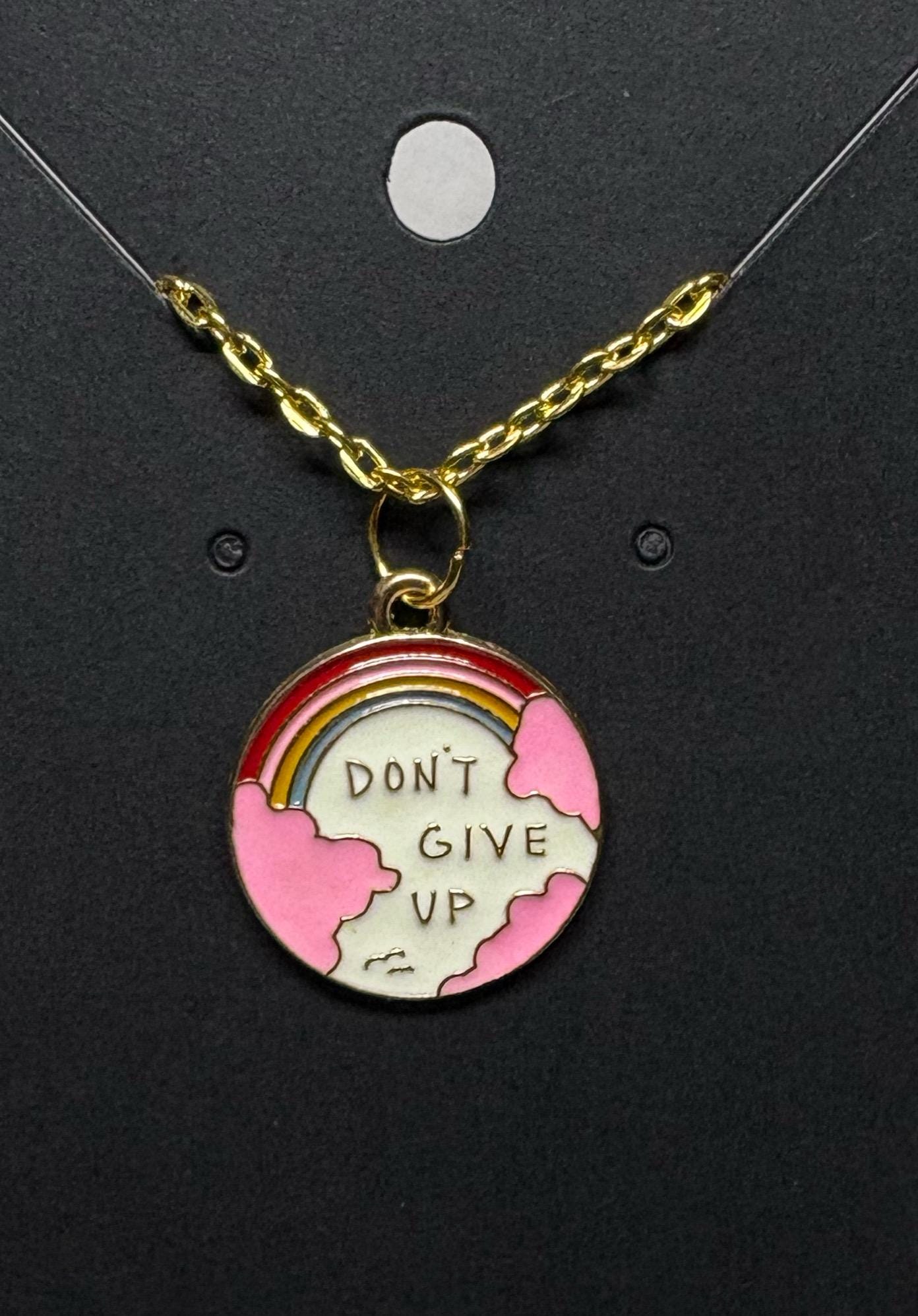 Pink & gold “don’t give up” necklace