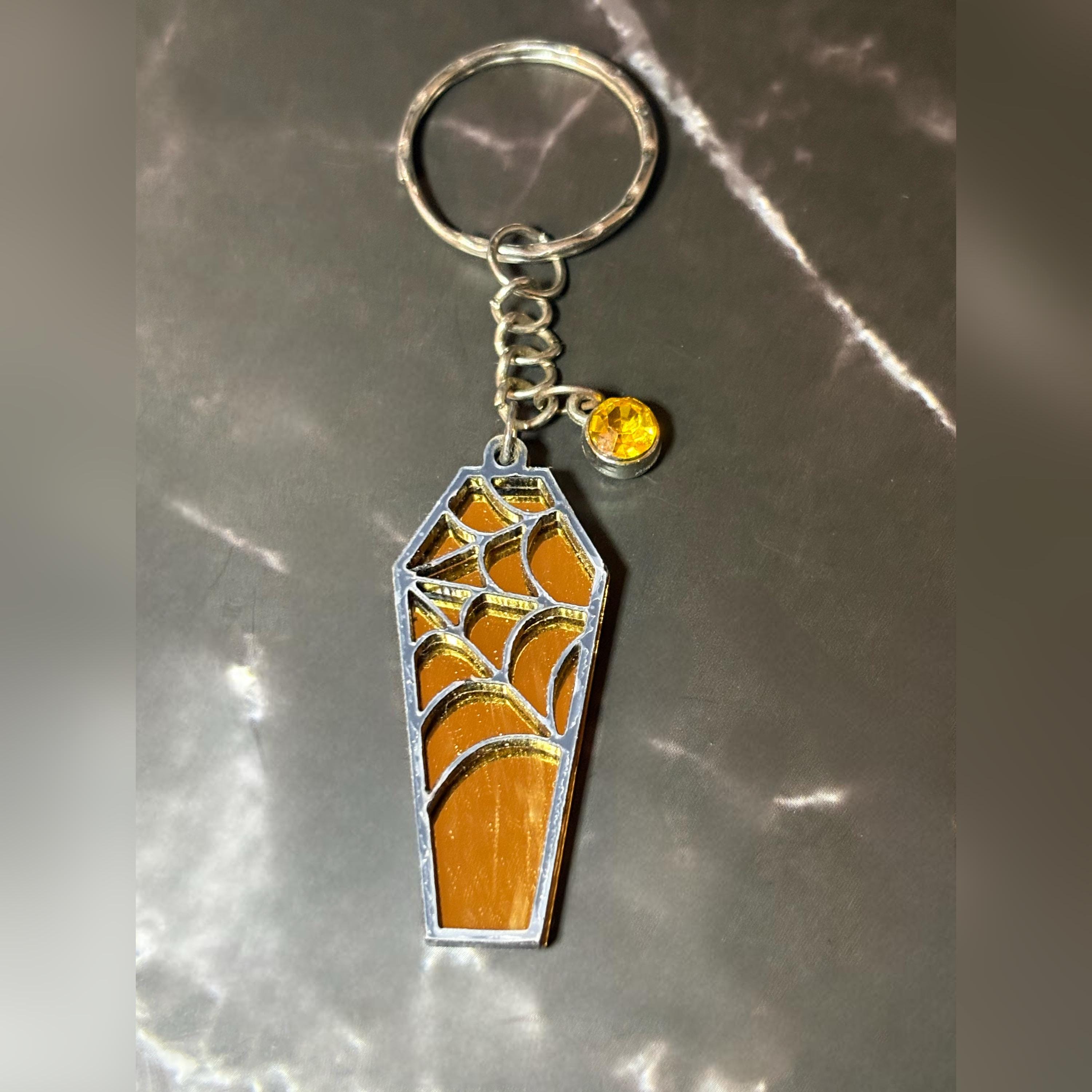 Orange Spiderweb Coffin Keychain