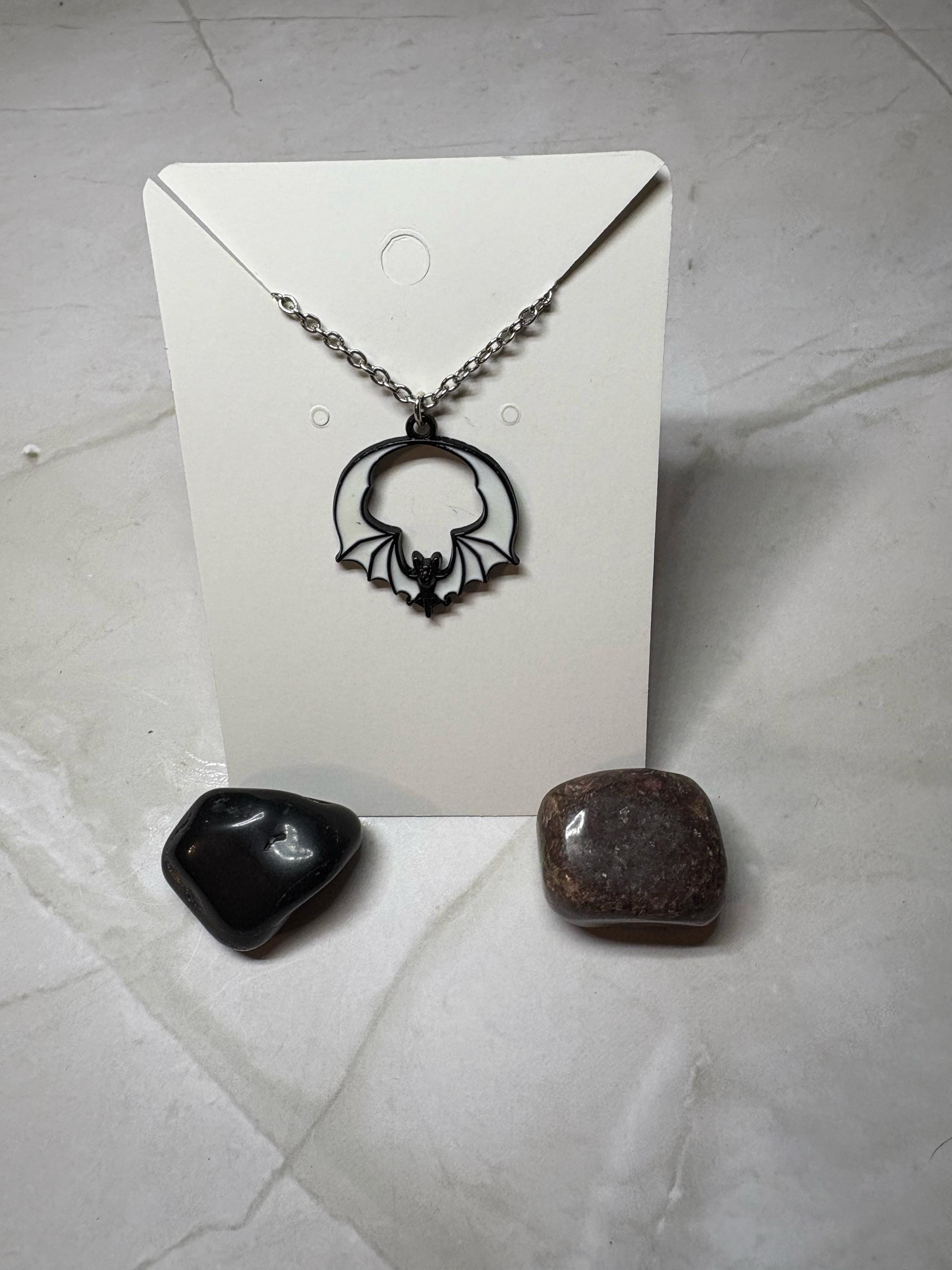 Vampire Goth Bat Necklace | Black & White