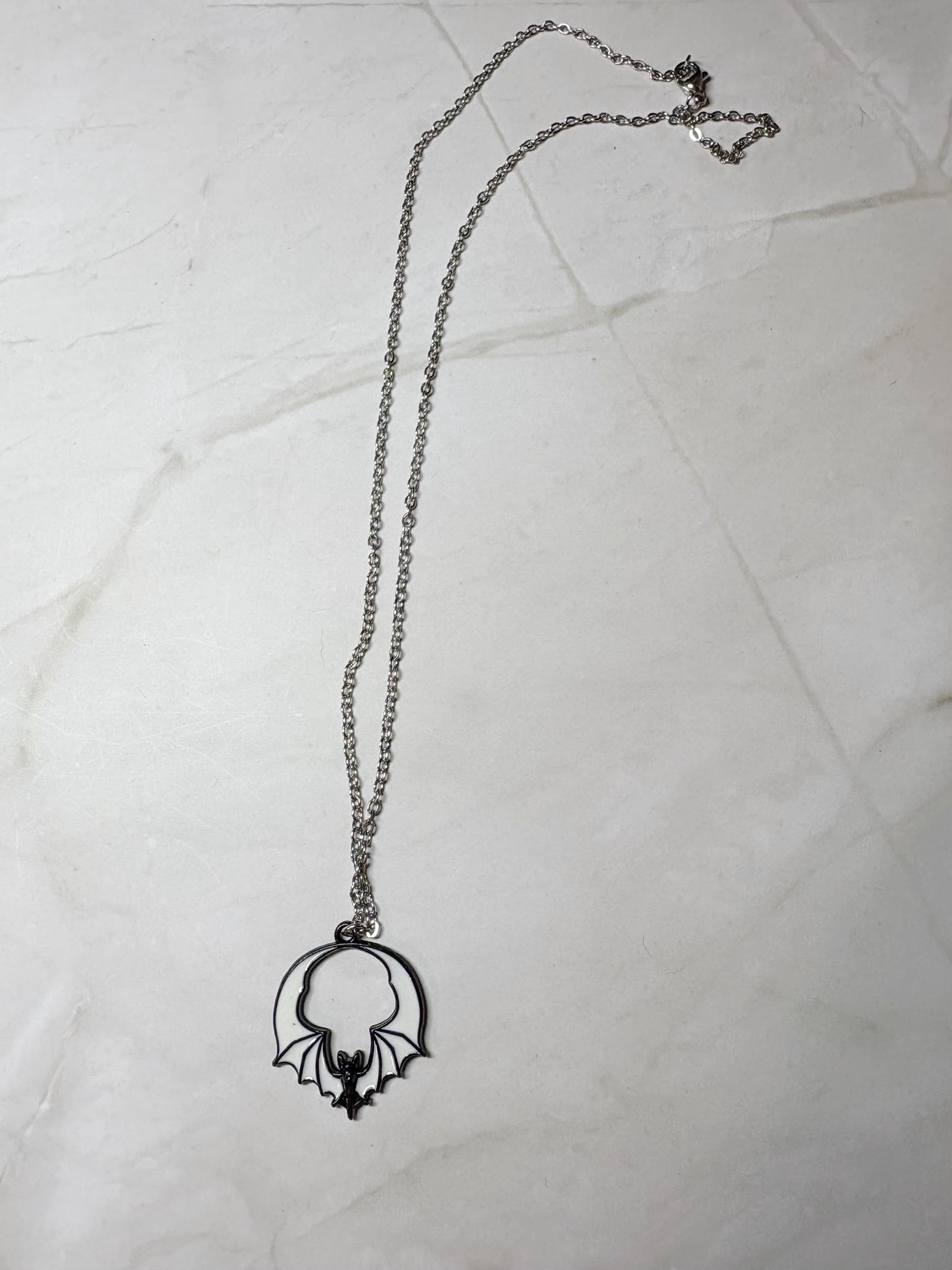 Vampire Goth Bat Necklace | Black & White