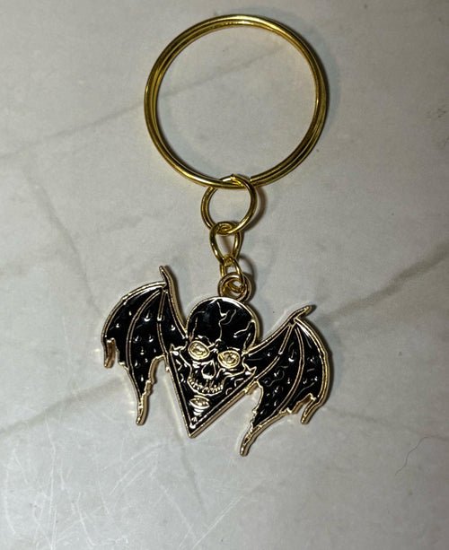 Black and Gold Gothic Bat Keychain
