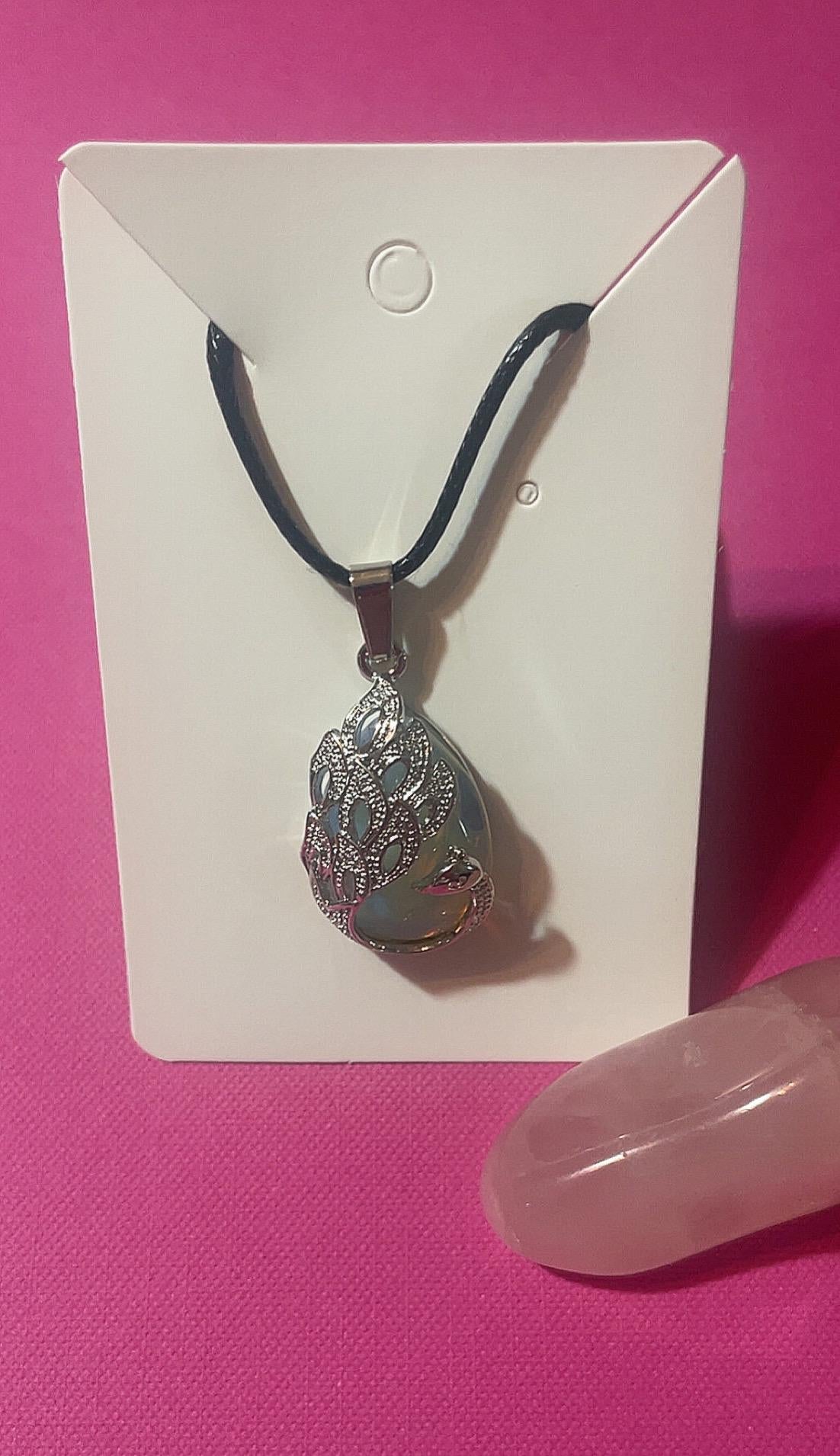 Moonstone Peacock Pendant Necklace