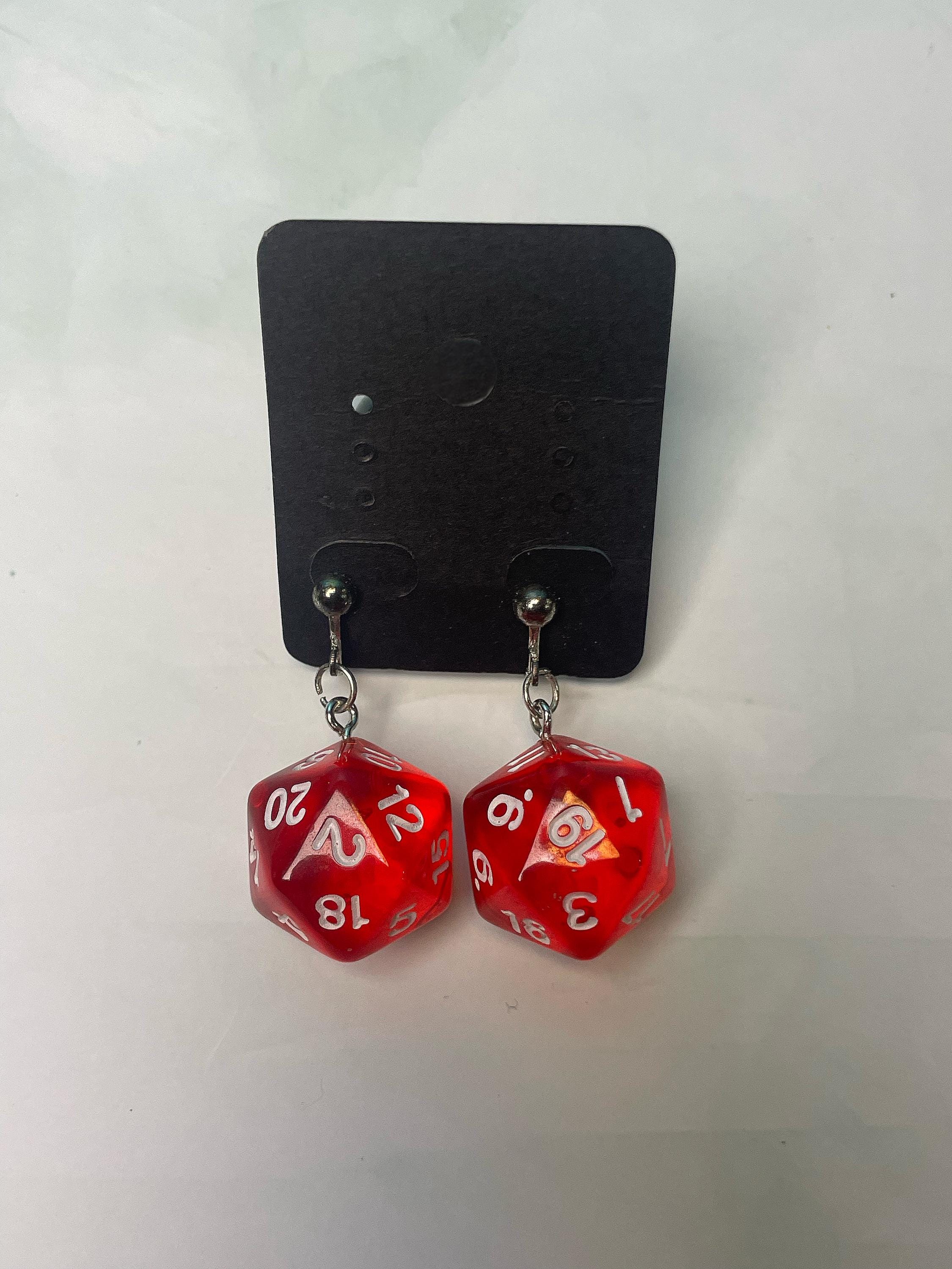 Red & Silver D20 Clip On Earrings