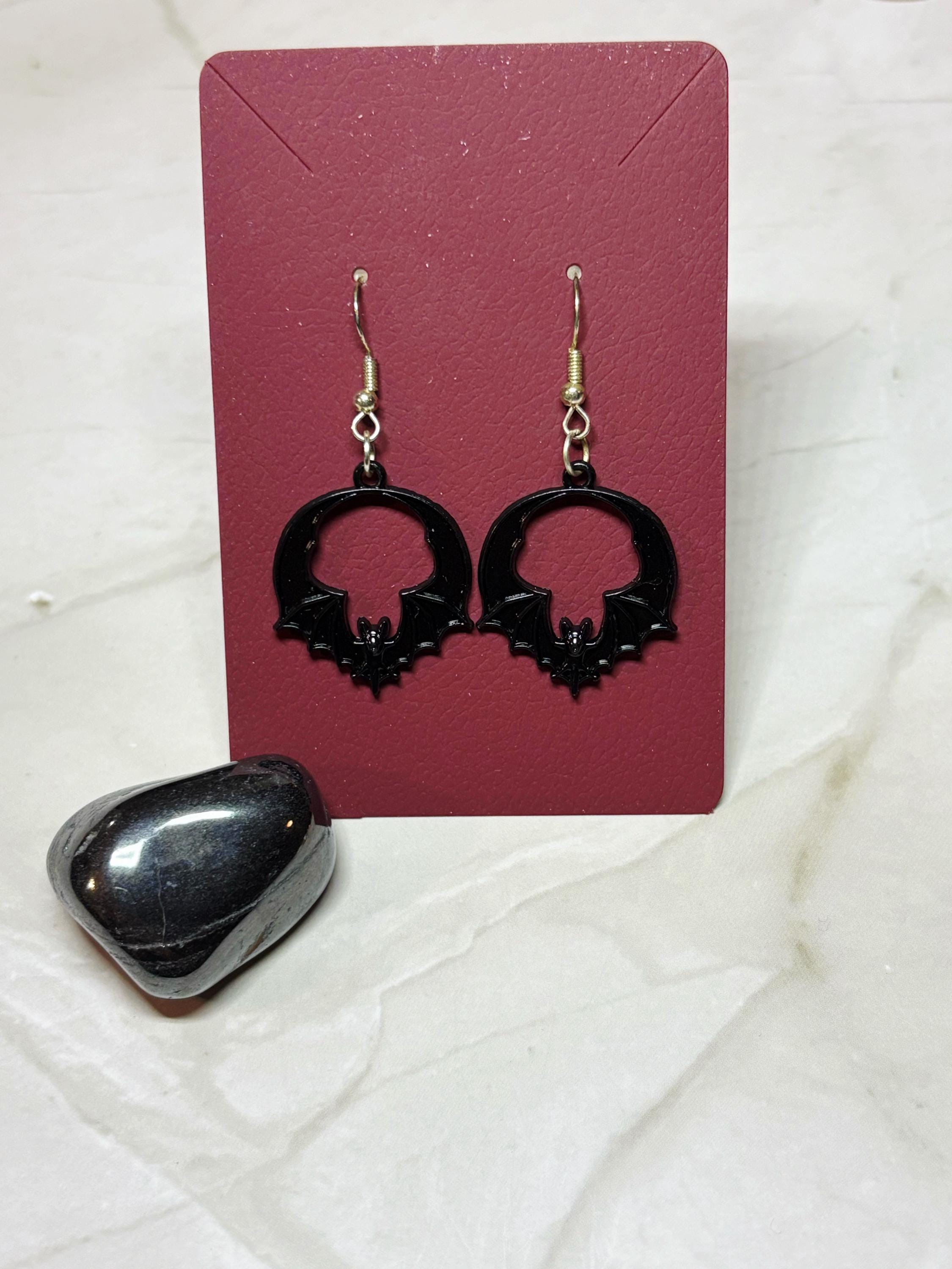 Gothic Black Bat Earrings