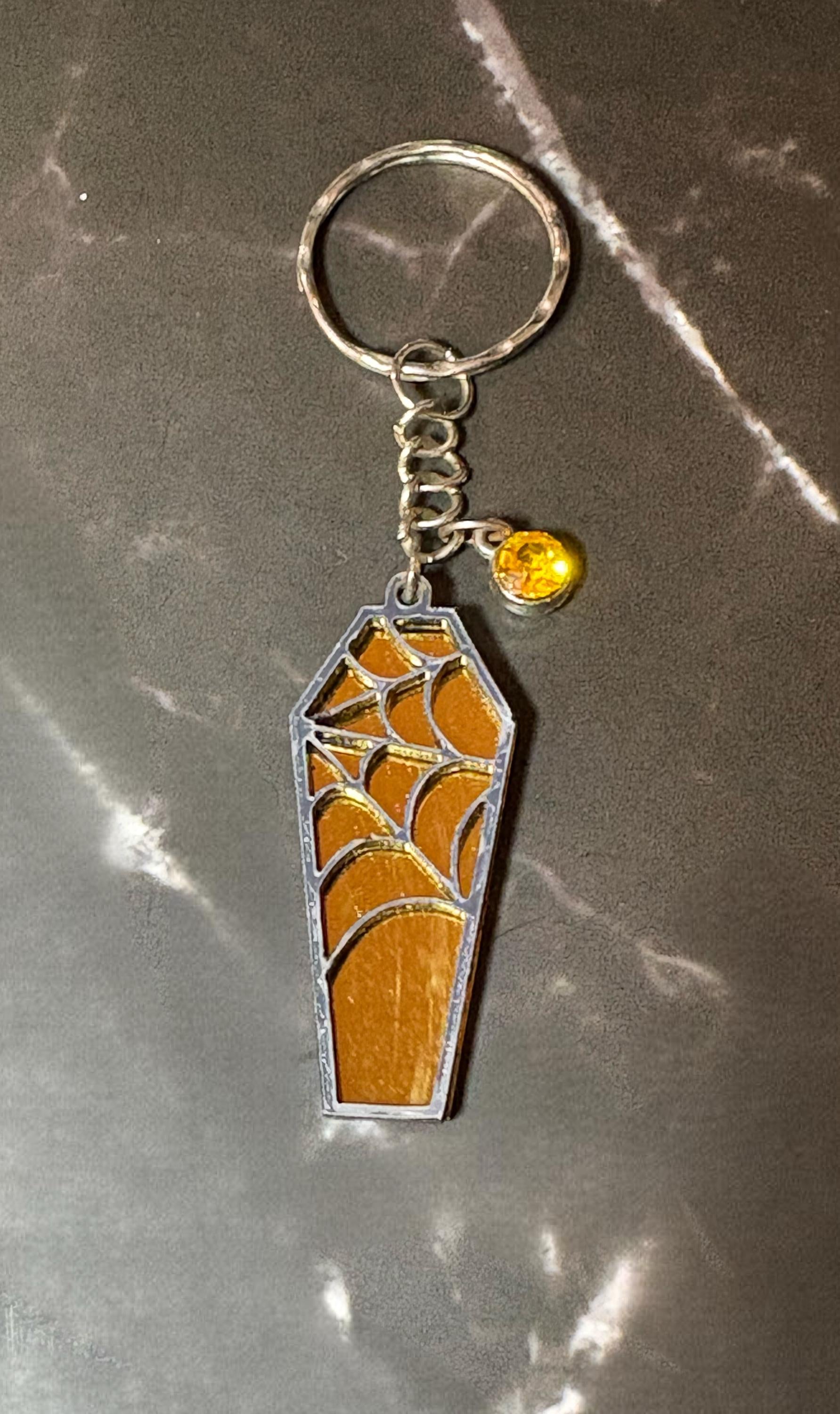 Orange Spiderweb Coffin Keychain