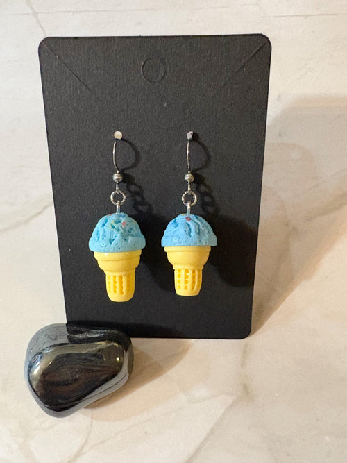 Blue Raspberry Plastic Ice Cream Earrings