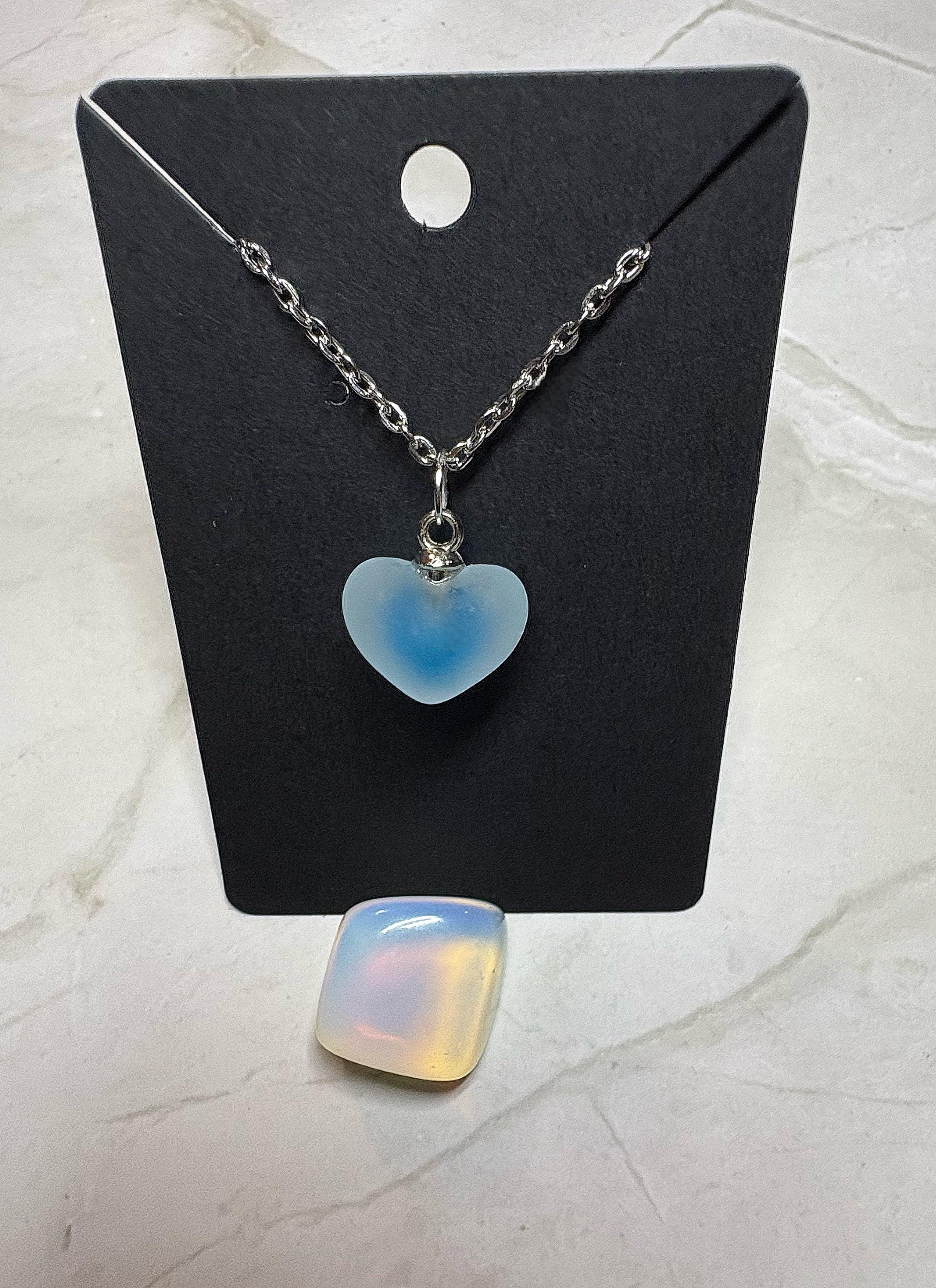 Faux Fogged Glass Heart Necklace | Blue