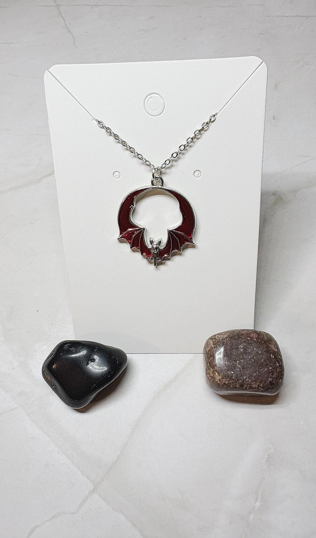Metallic Vampire Goth Bat Necklace | Red