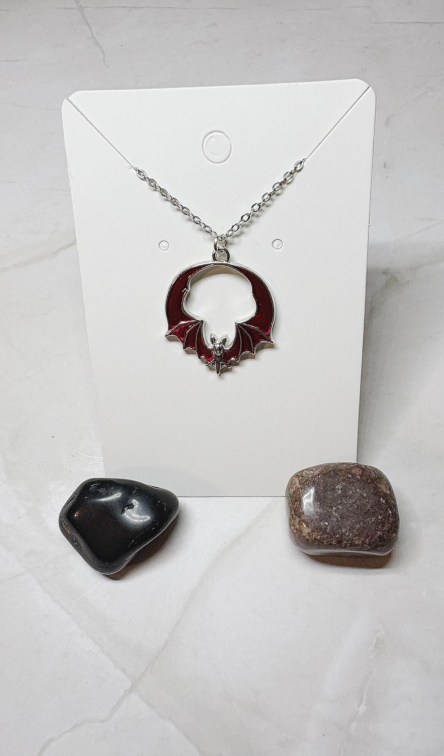 Metallic Vampire Goth Bat Necklace | Red