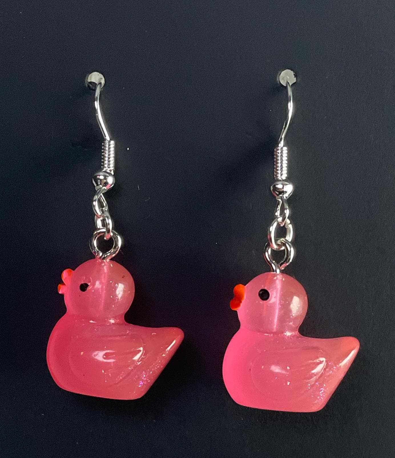 Hot Pink Glitter Duck Earrings