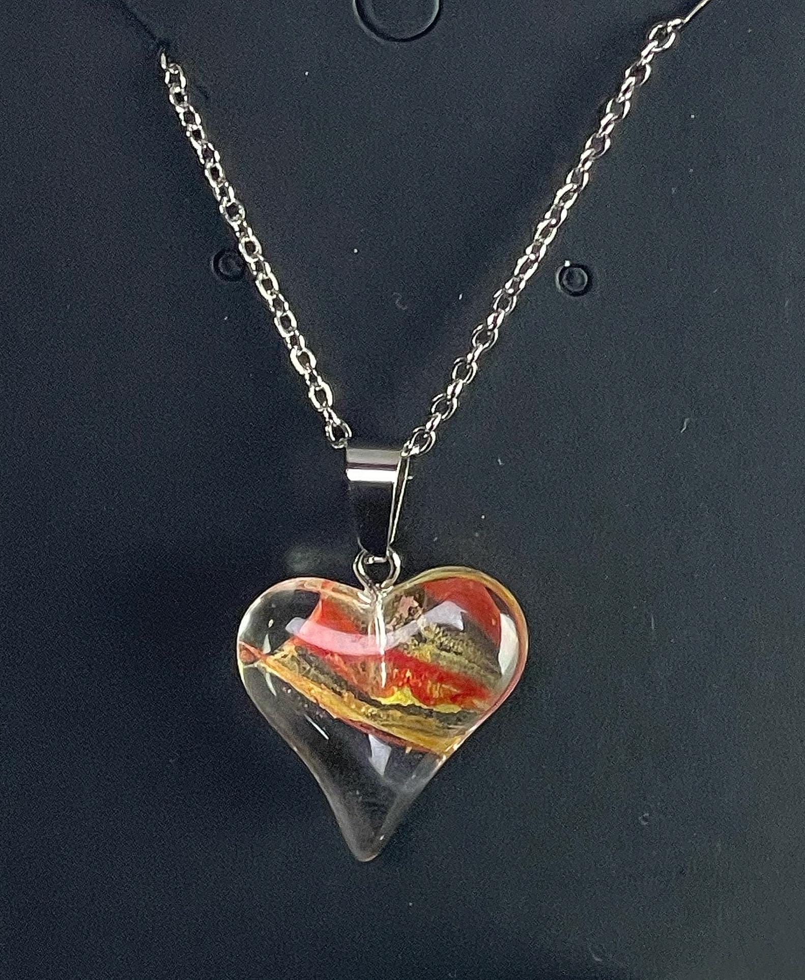 Autumn Blown Glass Heart Necklace
