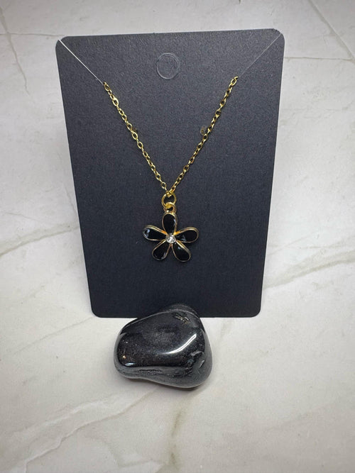 Black Flower Necklace | Gold