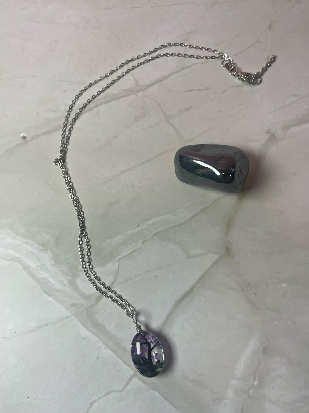 Blossom Tree Glass Pendant Necklace - Silver