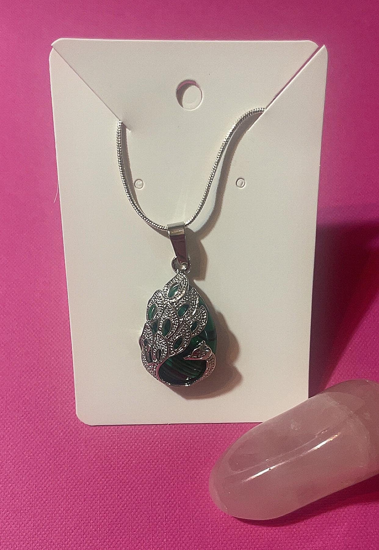 Malachite Peacock Pendant Necklace