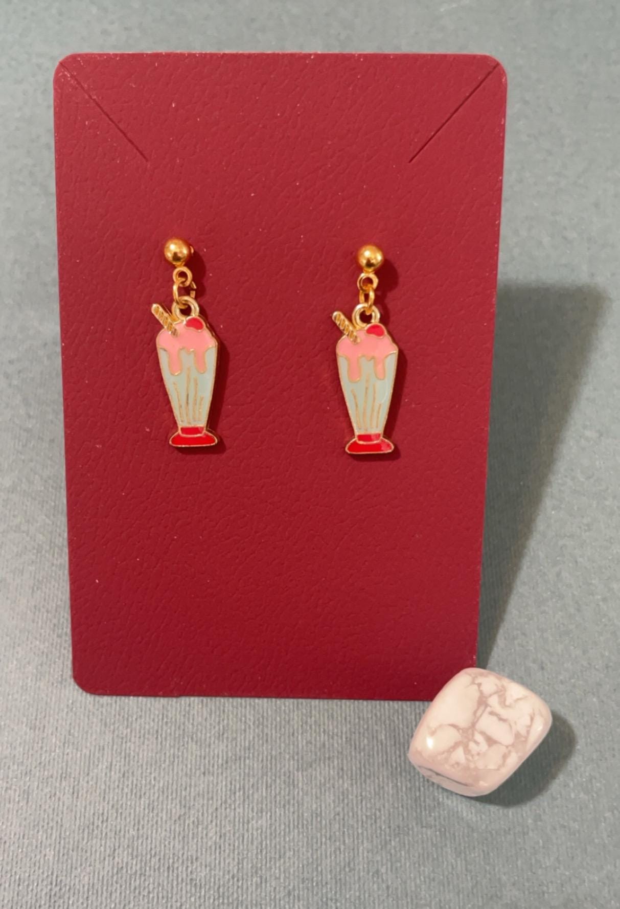 Pink and Teal Milkshake Earrings | Gold