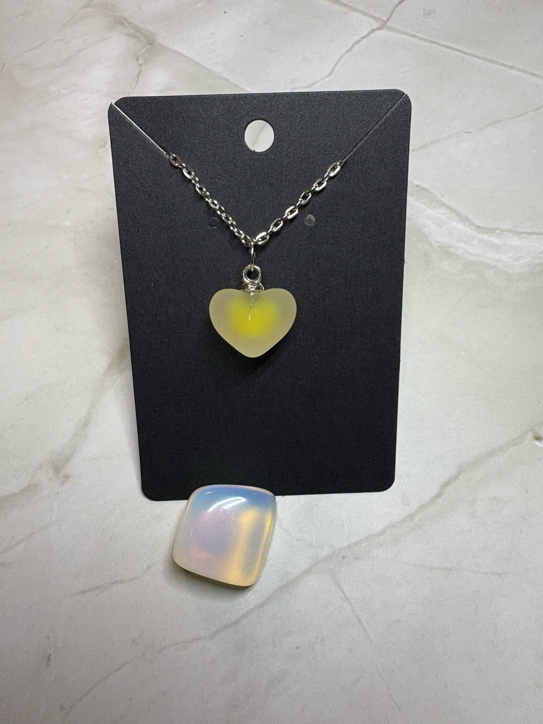 Faux Fogged Glass Heart Necklace | Yellow