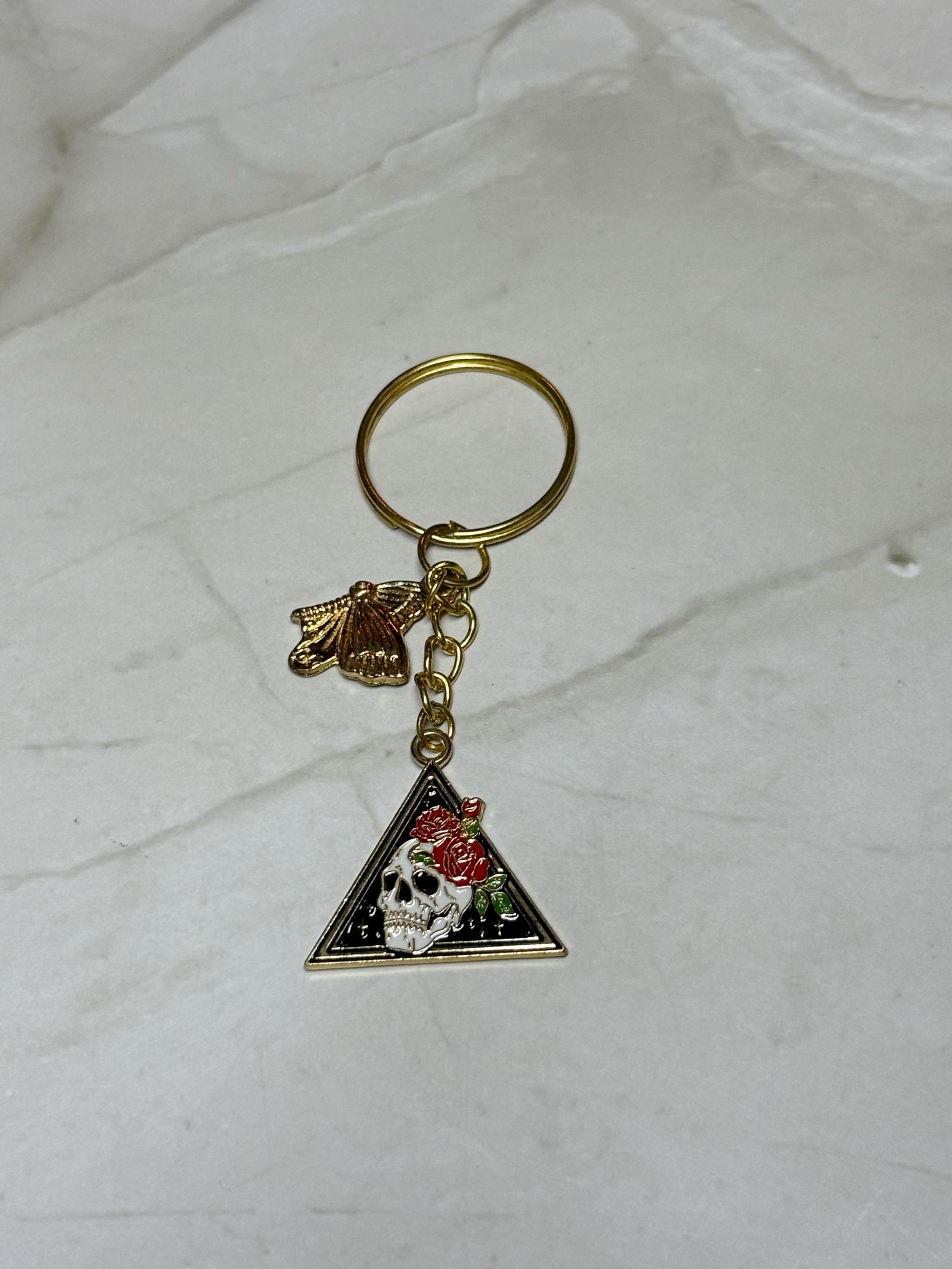 Gold Goth Butterfly/ Skull Keychain