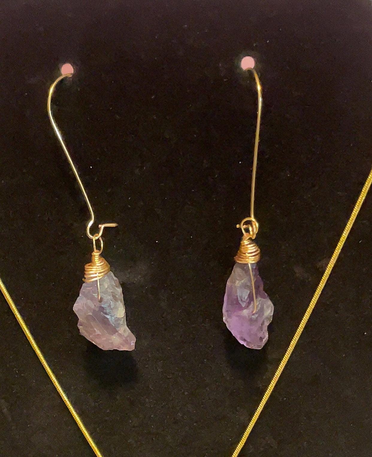 Raw Amethyst Drop Earrings