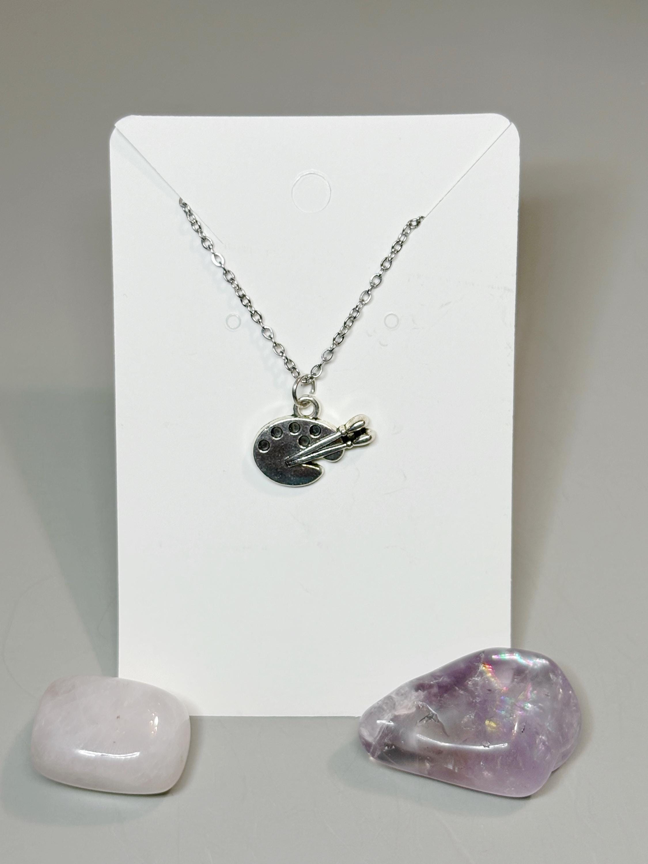Silver painters palette necklace