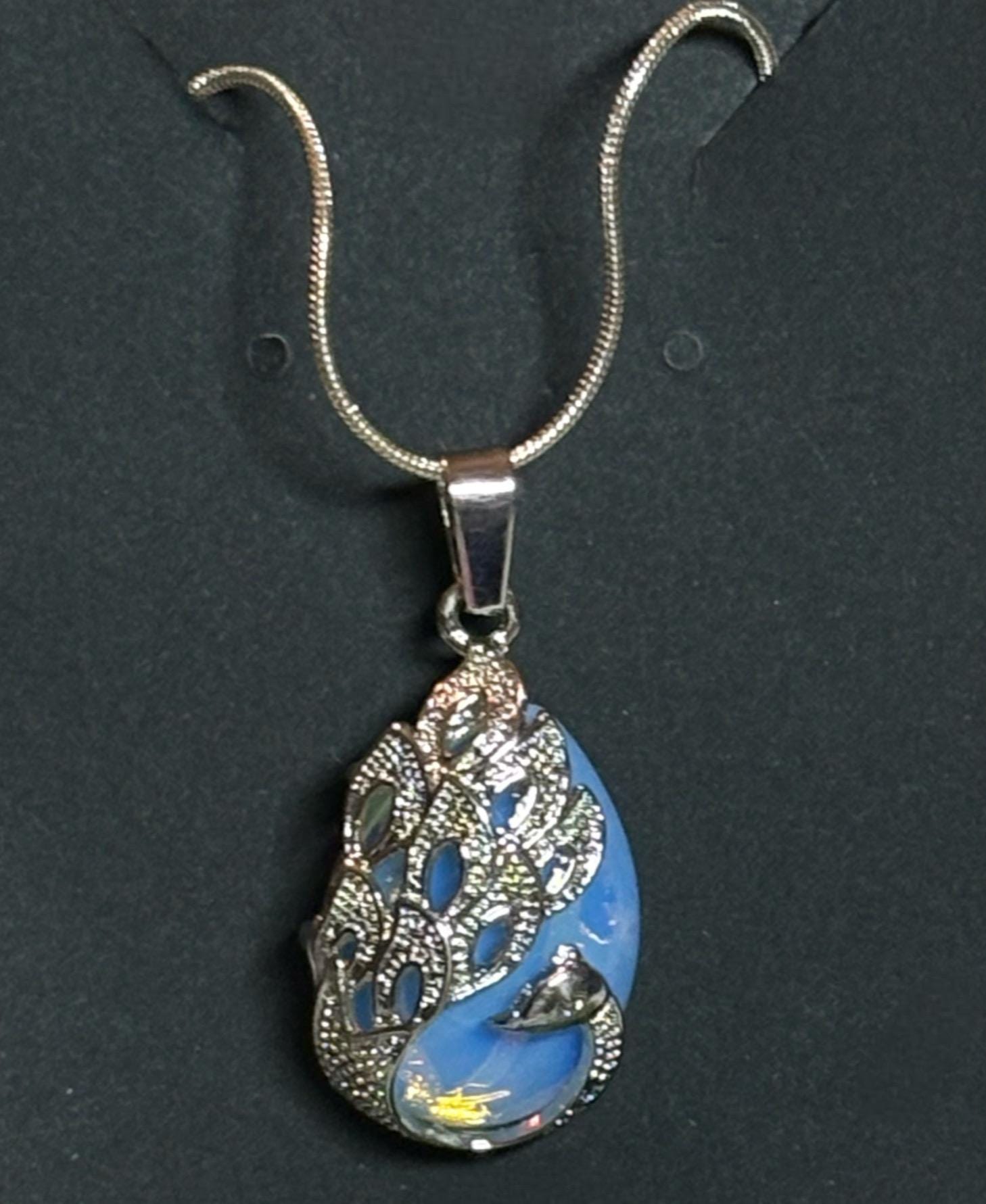 Moonstone Peacock Pendant Necklace