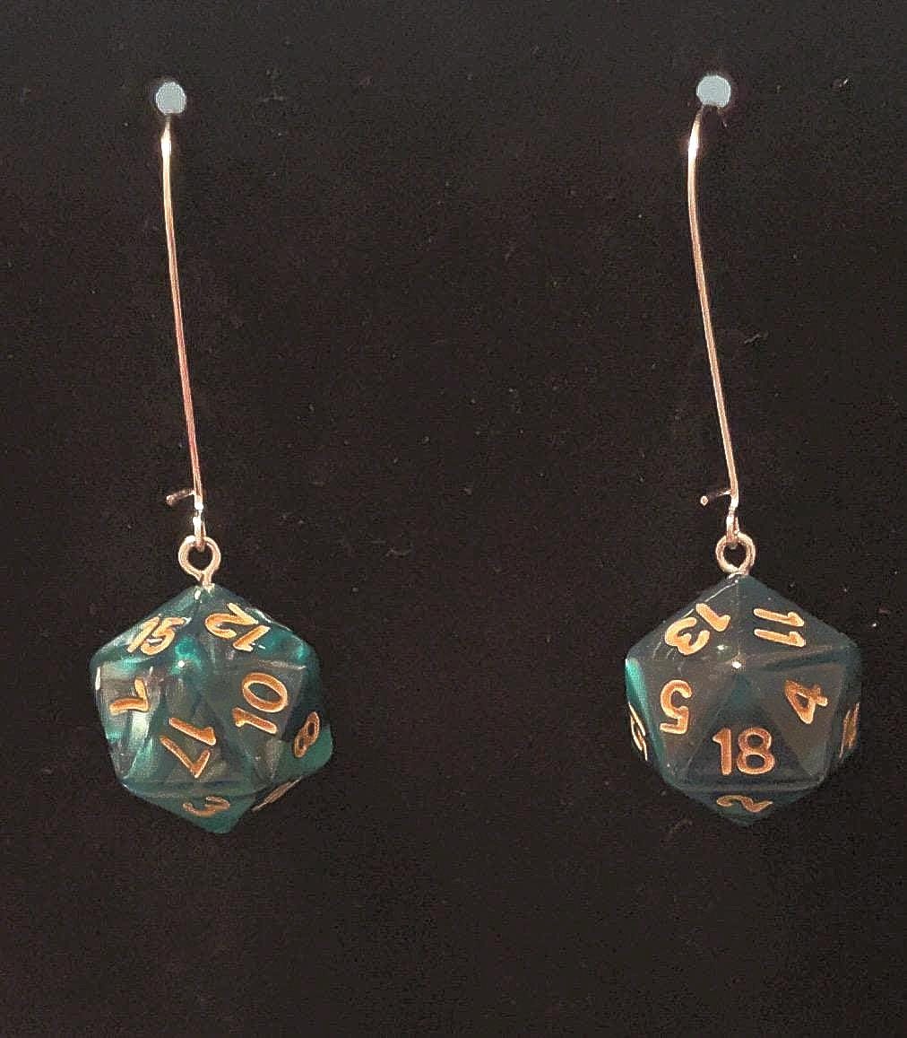 D20 Silver Dangle Earrings