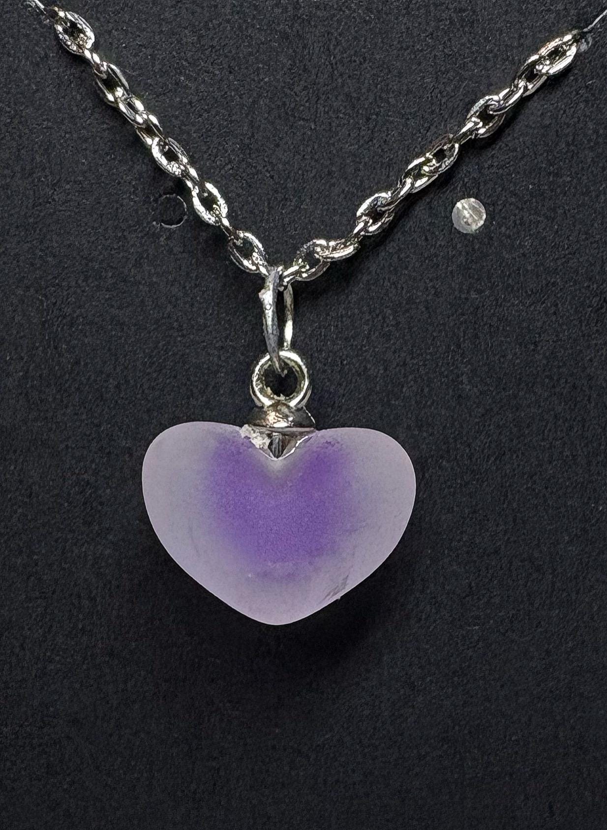 Faux Fogged Glass Heart Necklace | Purple