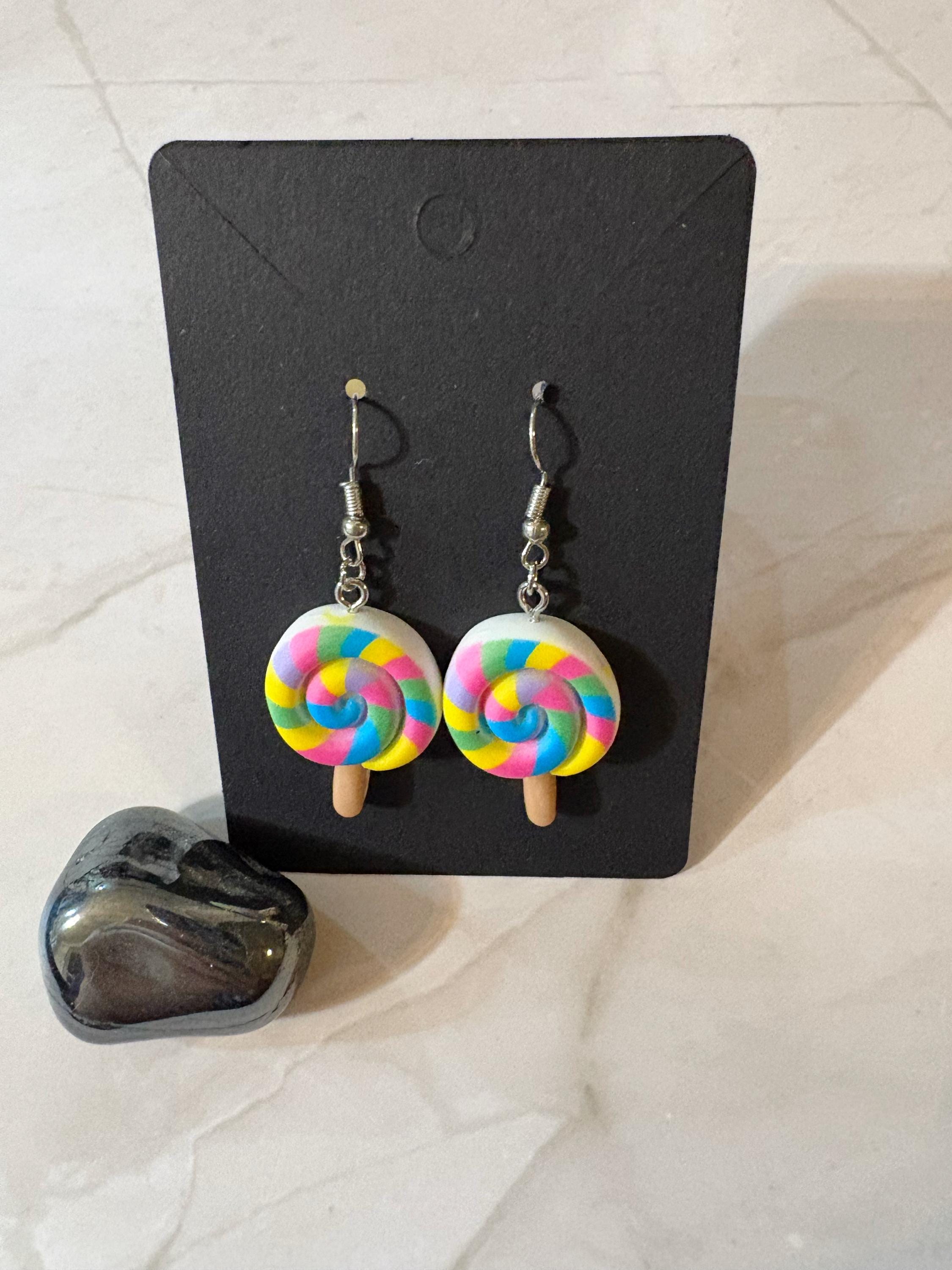 Lollipop Earrings: Silicone Candy Charms on Stainless Steel