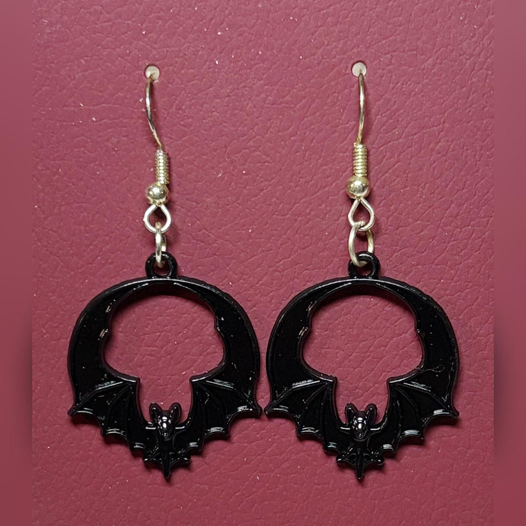Gothic Black Bat Earrings
