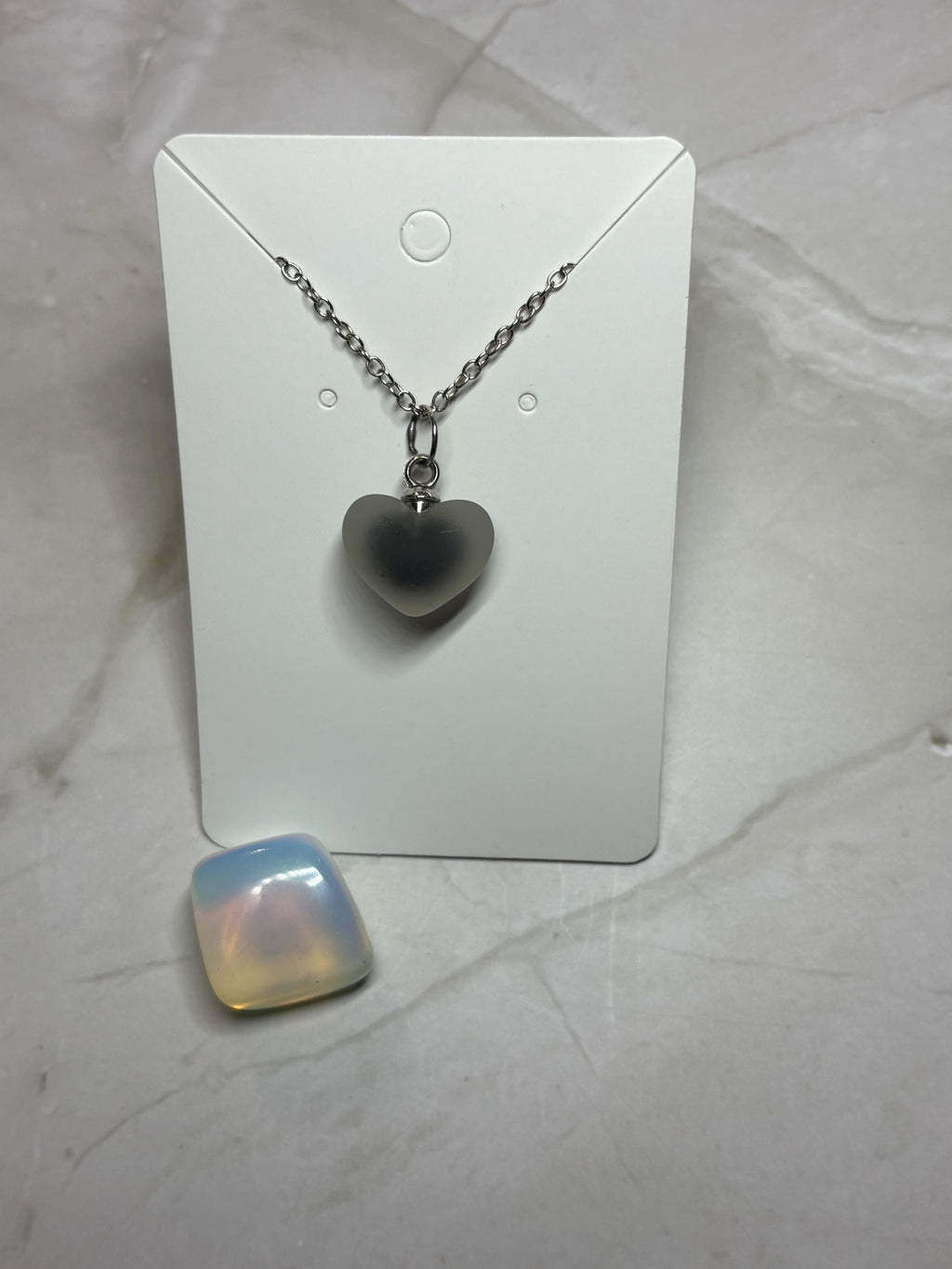 Faux Fogged Glass Heart Necklace | Black