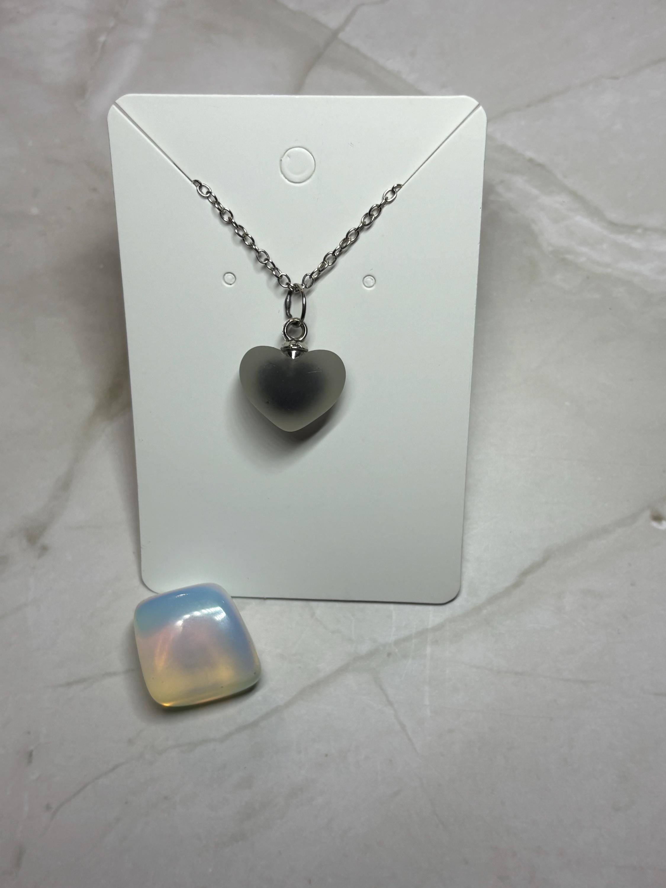 Faux Fogged Glass Heart Necklace | Black