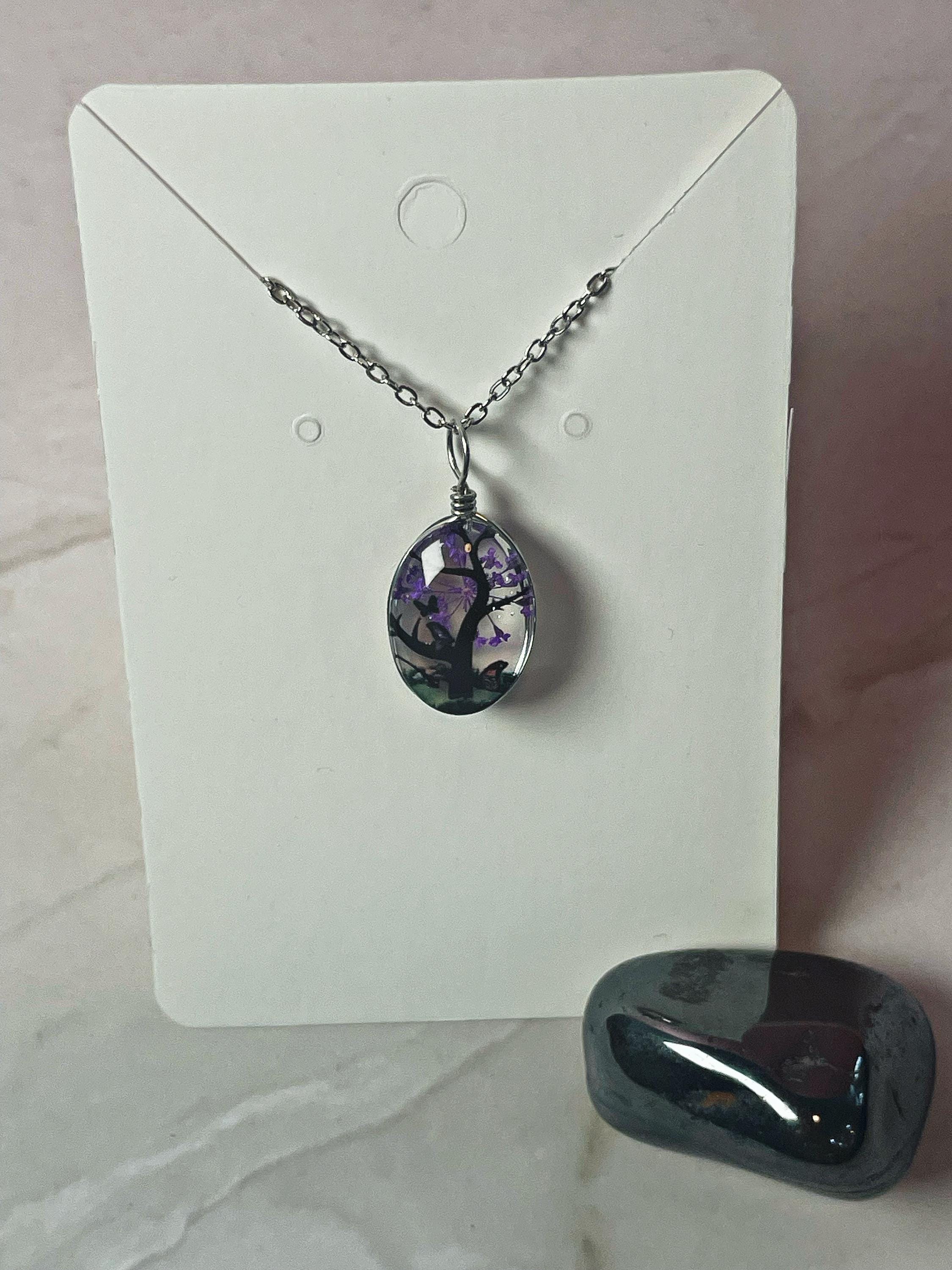 Blossom Tree Glass Pendant Necklace - Silver