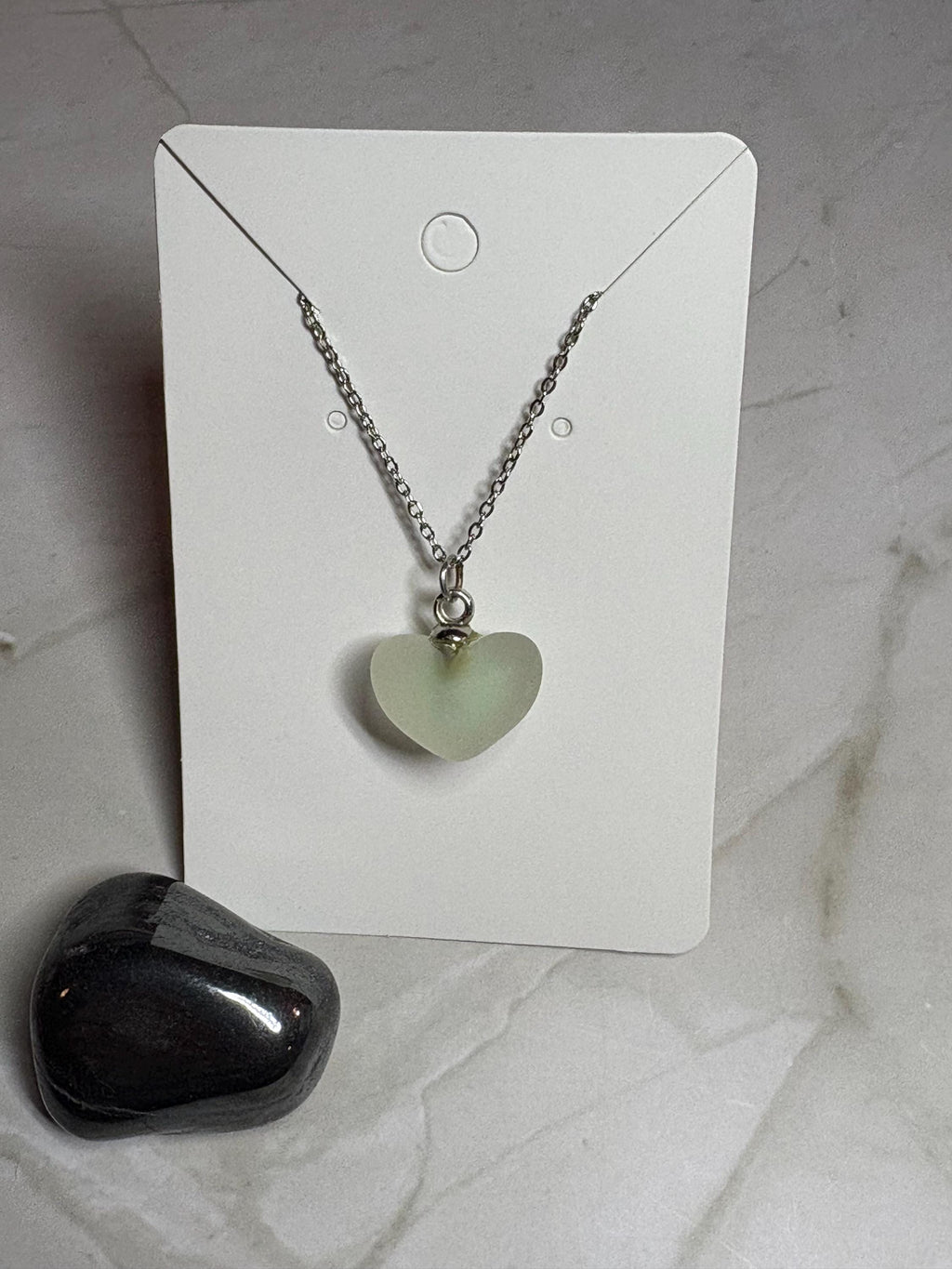 Clear Faux Fogged Glass Heart Necklace | 18inch