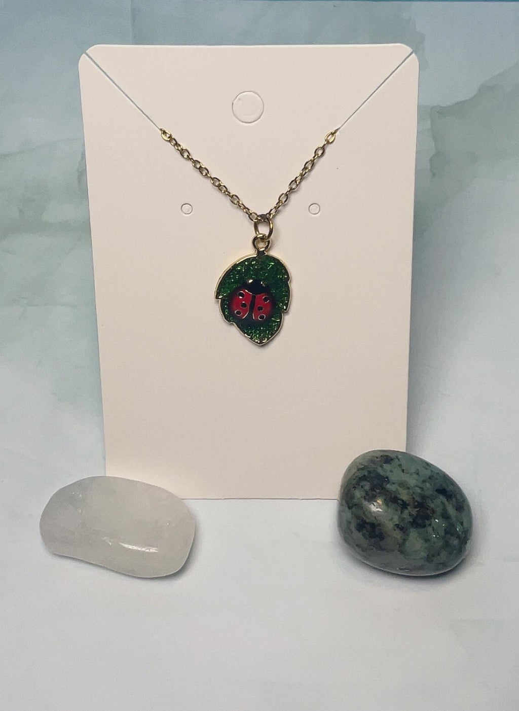Gold Lady Bug & Leaf Pendant Necklace