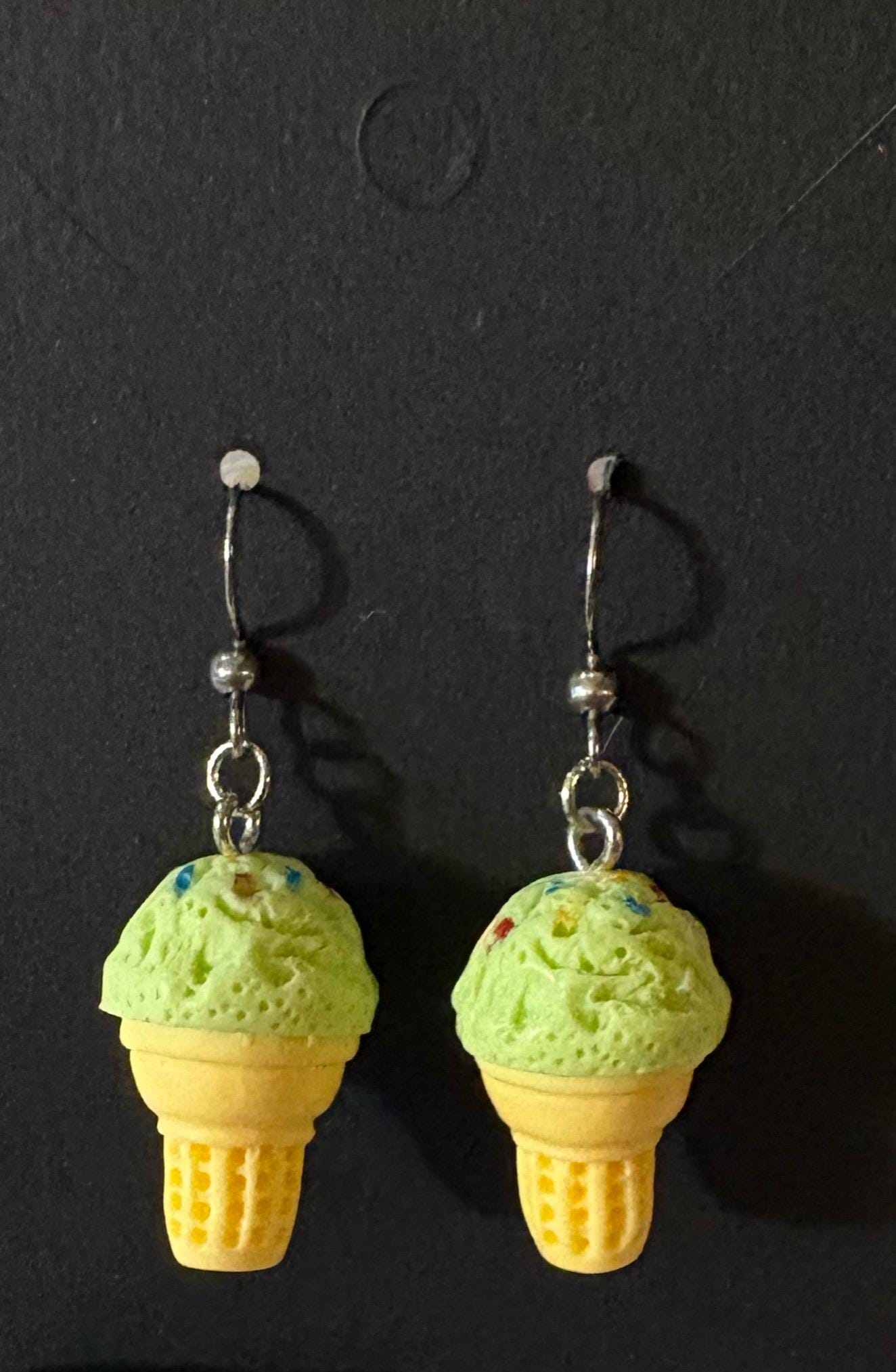 Pistachio Plastic Ice Cream Earrings