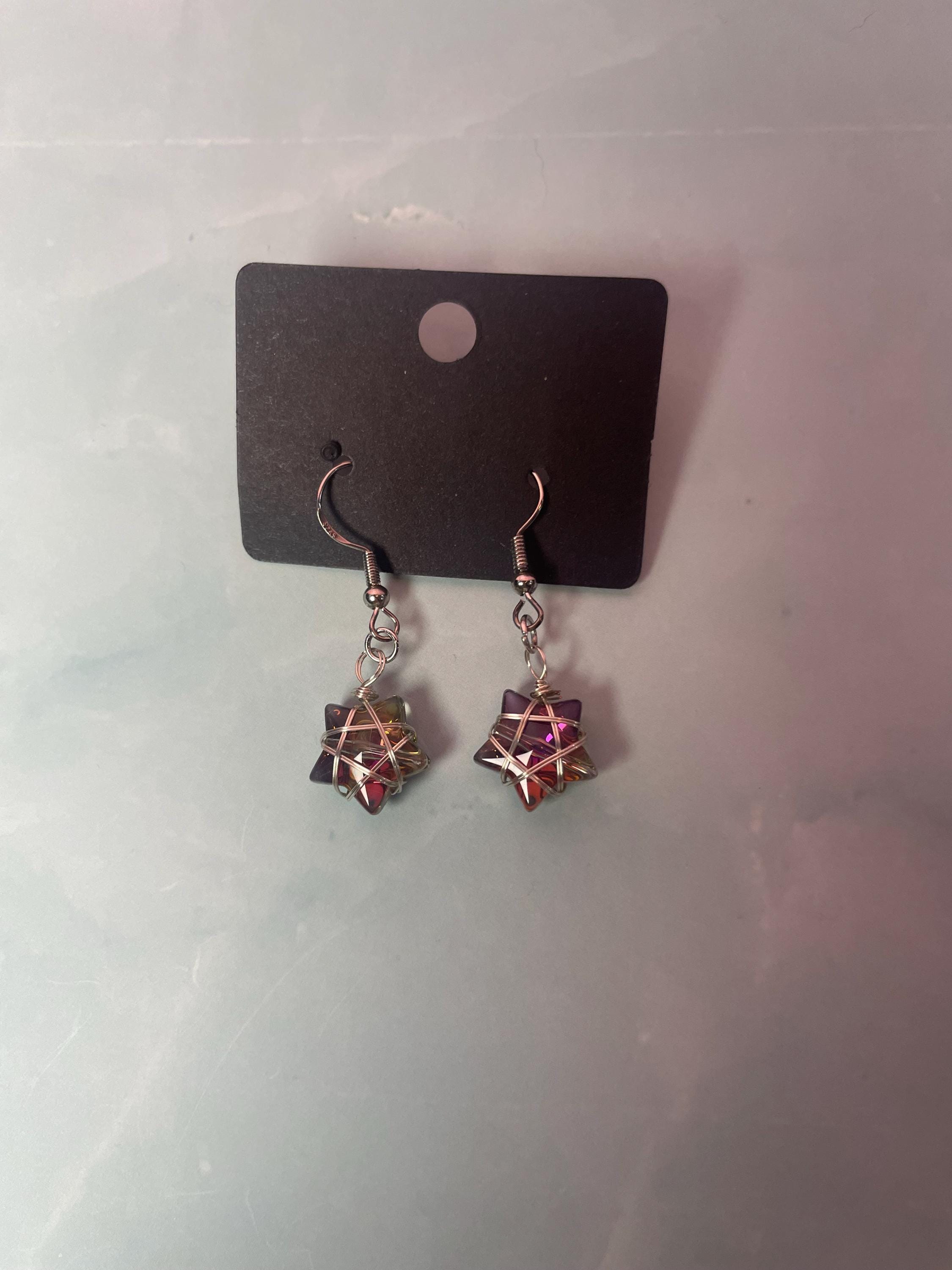 Iridescent silver star earrings