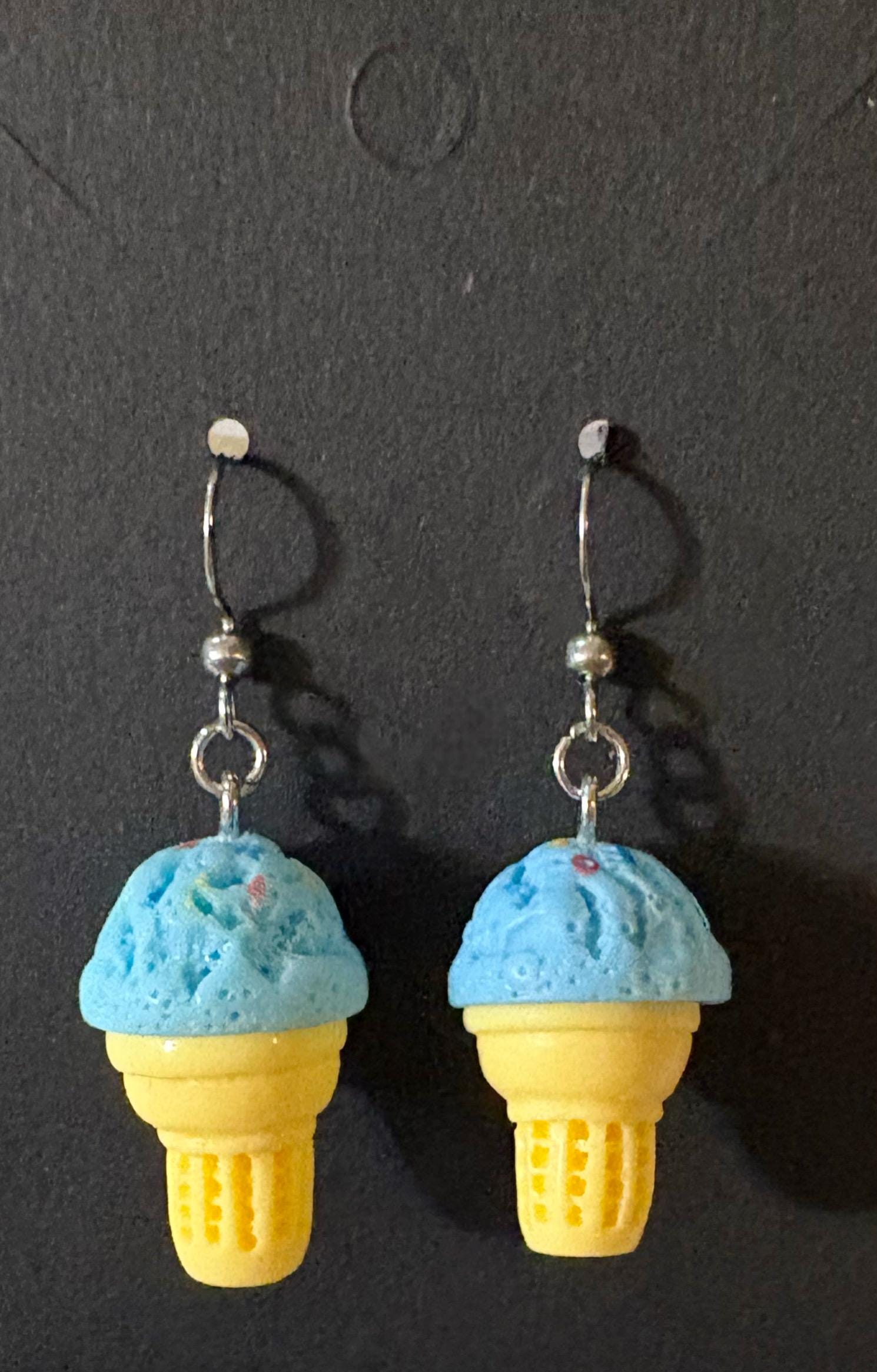 Blue Raspberry Plastic Ice Cream Earrings
