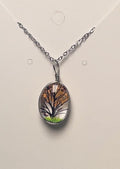 Orange Blossom Tree Glass Pendant Necklace - Silver