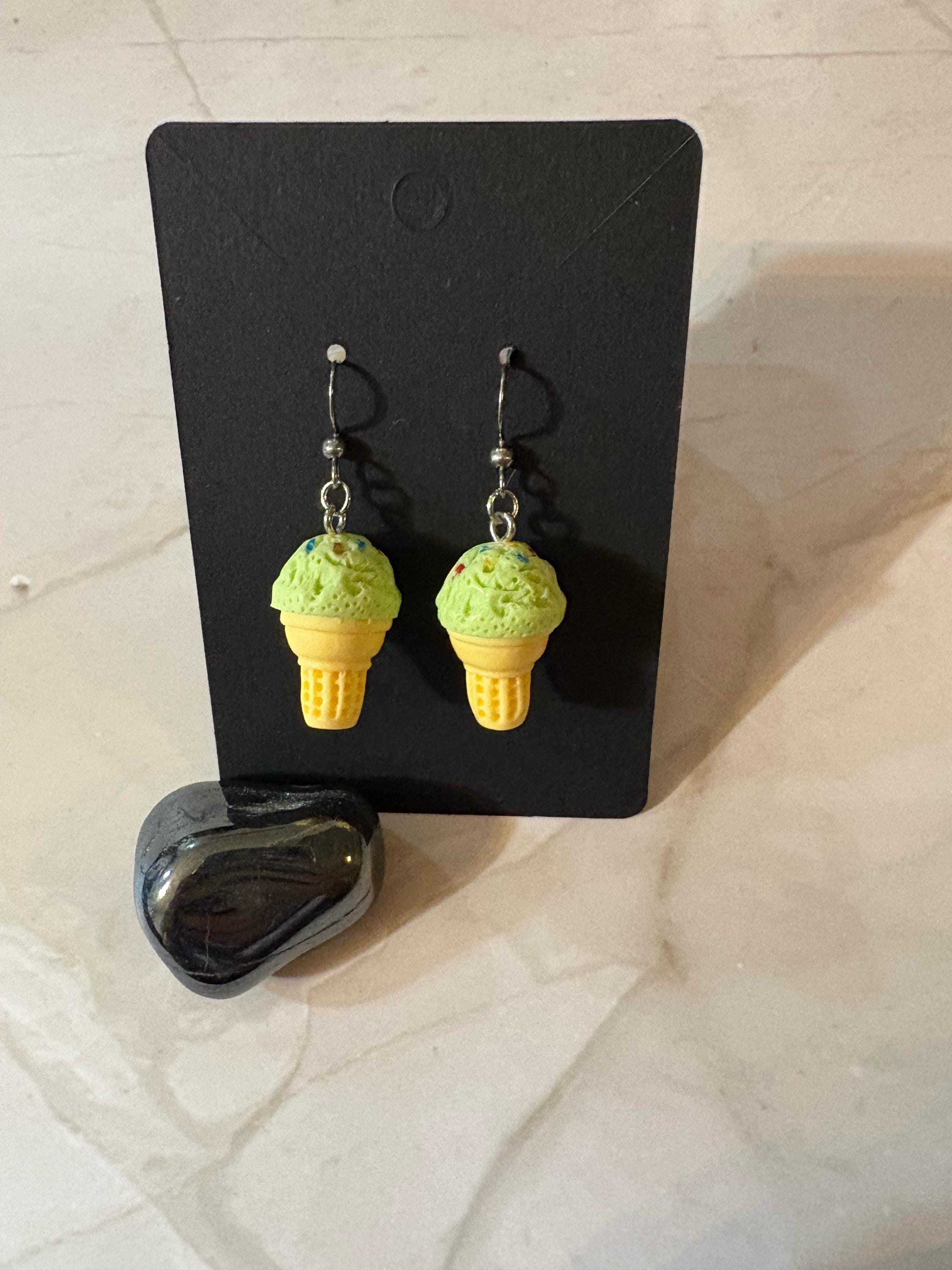 Pistachio Plastic Ice Cream Earrings