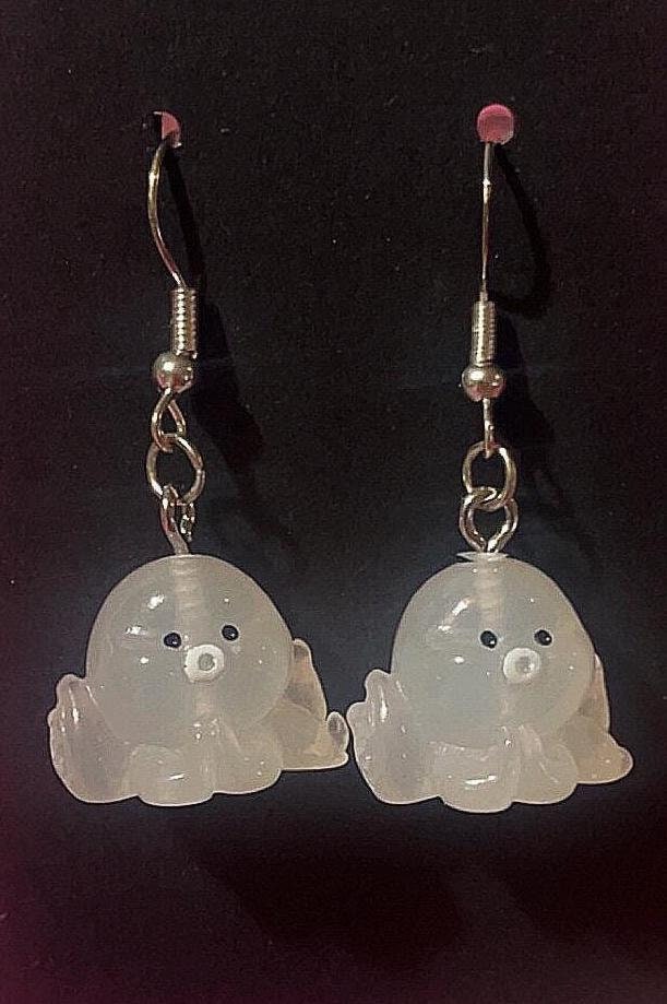 White Octopus Earrings