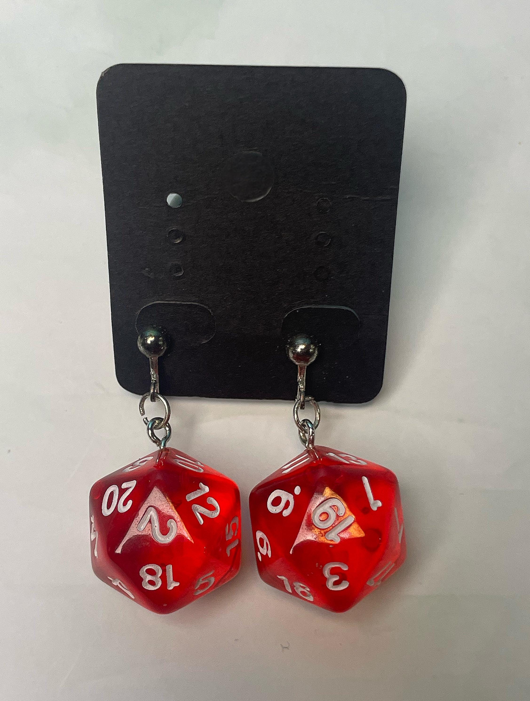 Red & Silver D20 Clip On Earrings