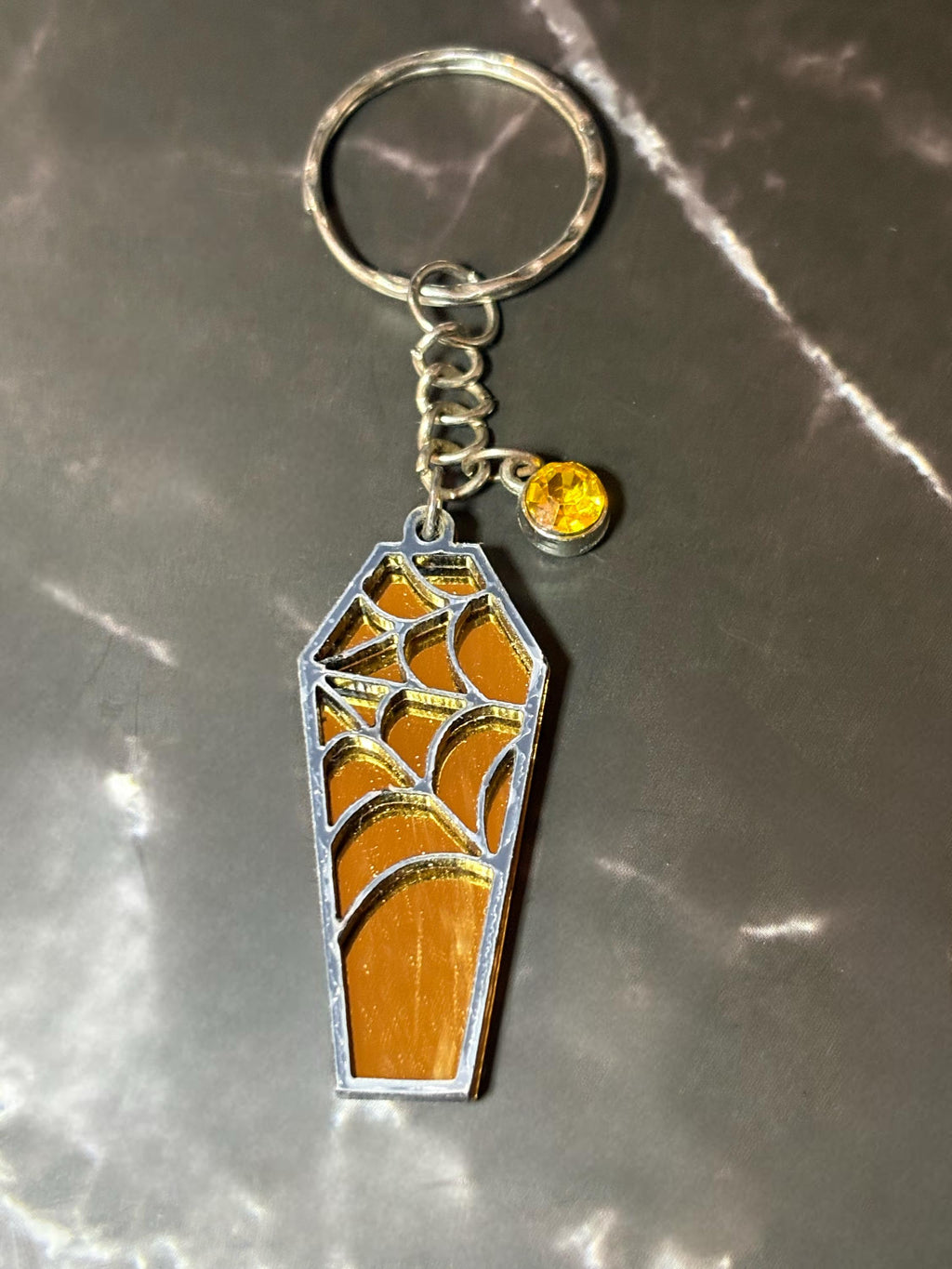 Orange Spiderweb Coffin Keychain