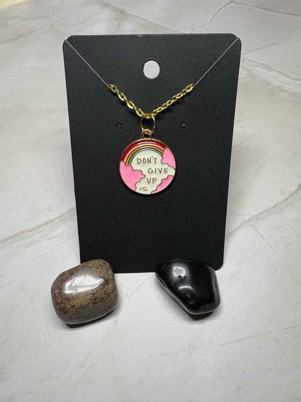 Pink & gold “don’t give up” necklace