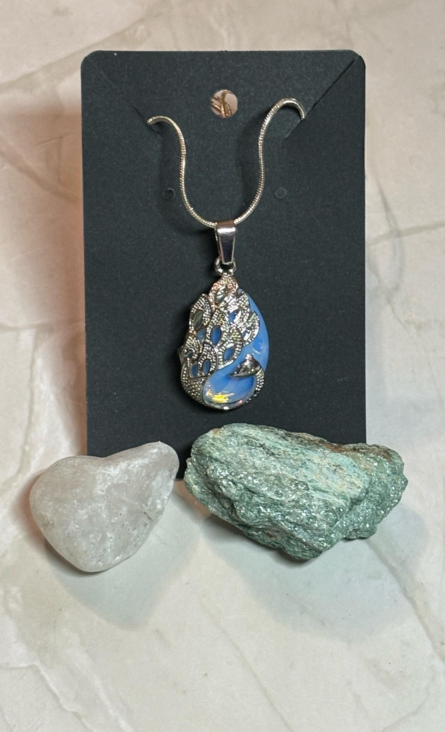 Moonstone Peacock Pendant Necklace