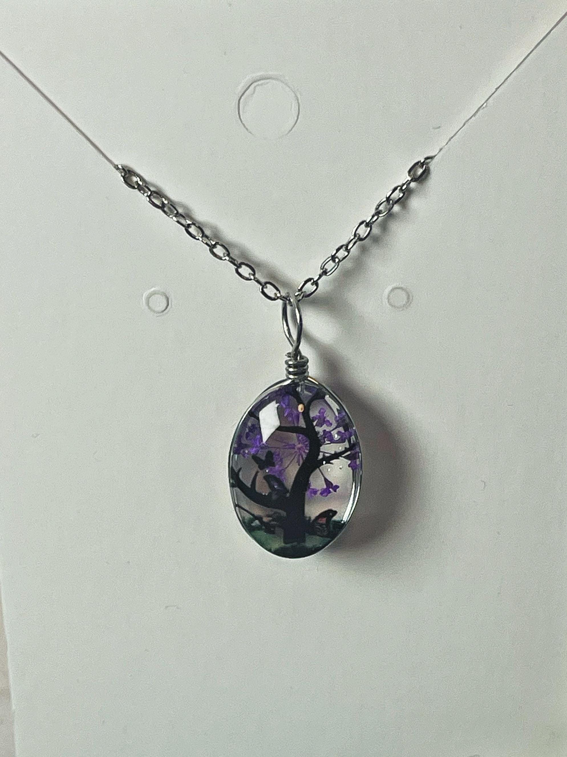 Blossom Tree Glass Pendant Necklace - Silver