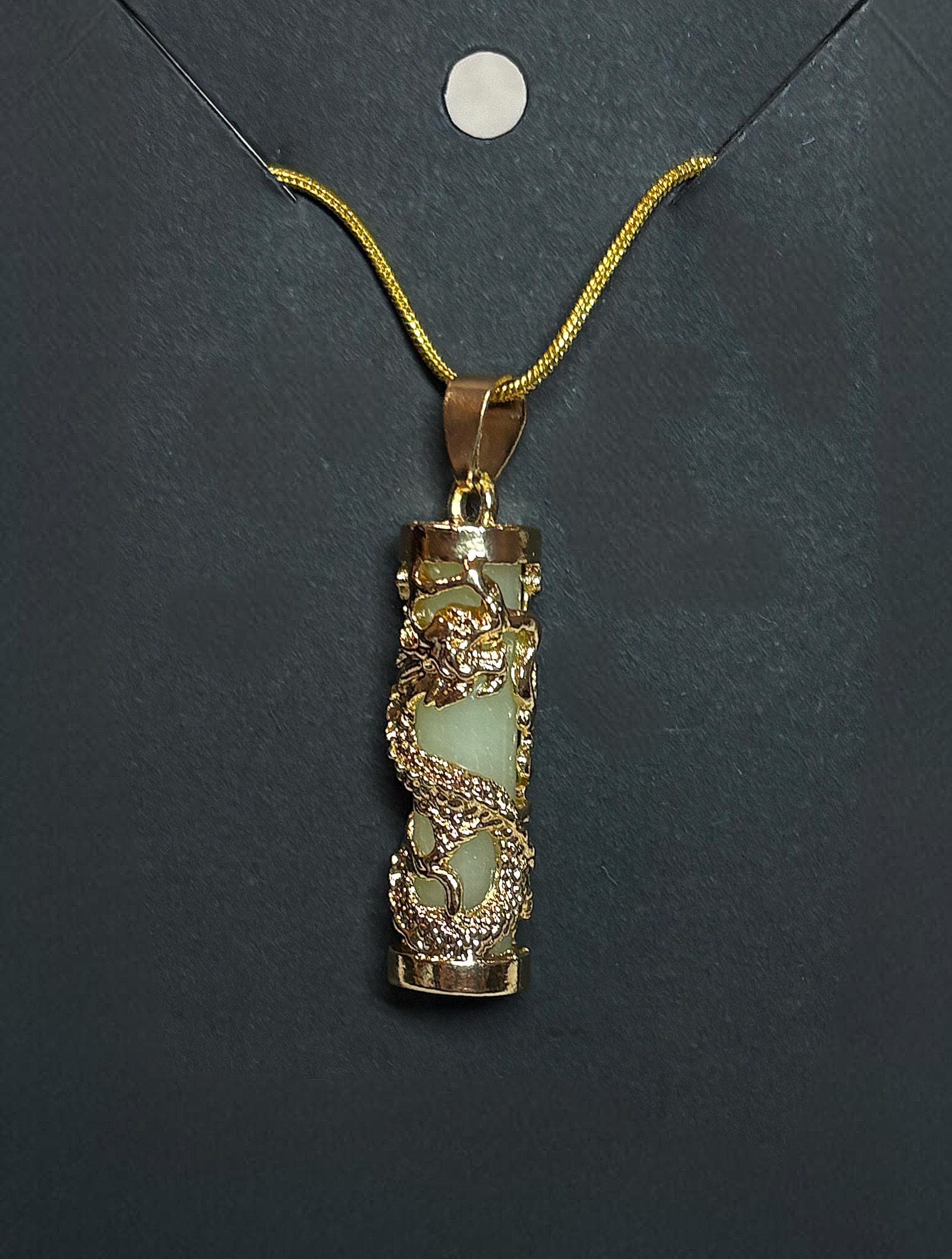 Gold Dragon Jade Pendant Necklace