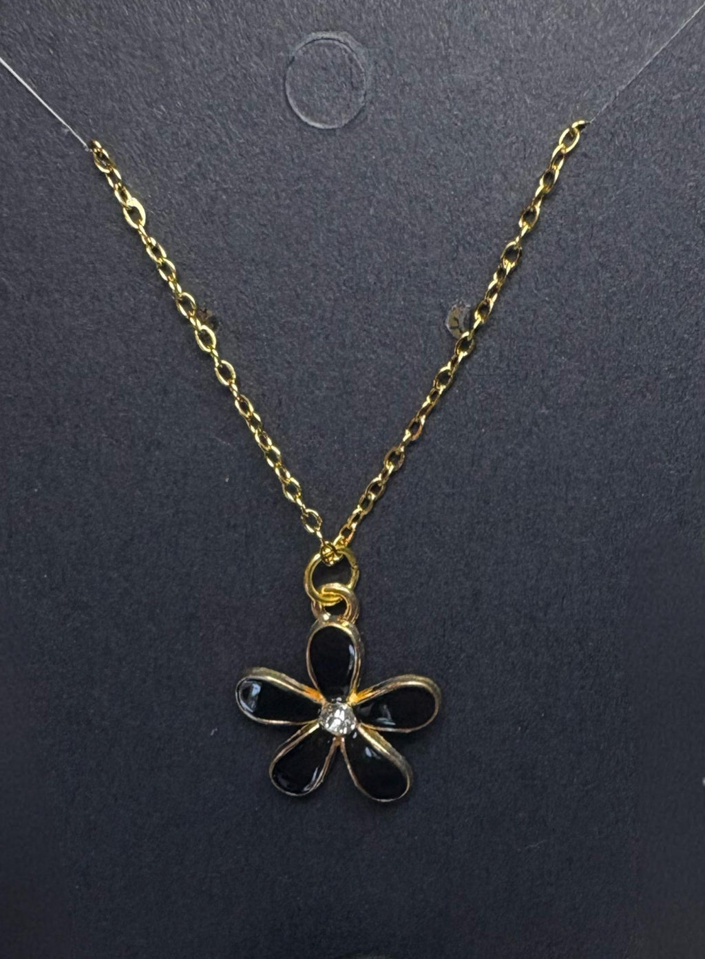 Black Flower Necklace | Gold