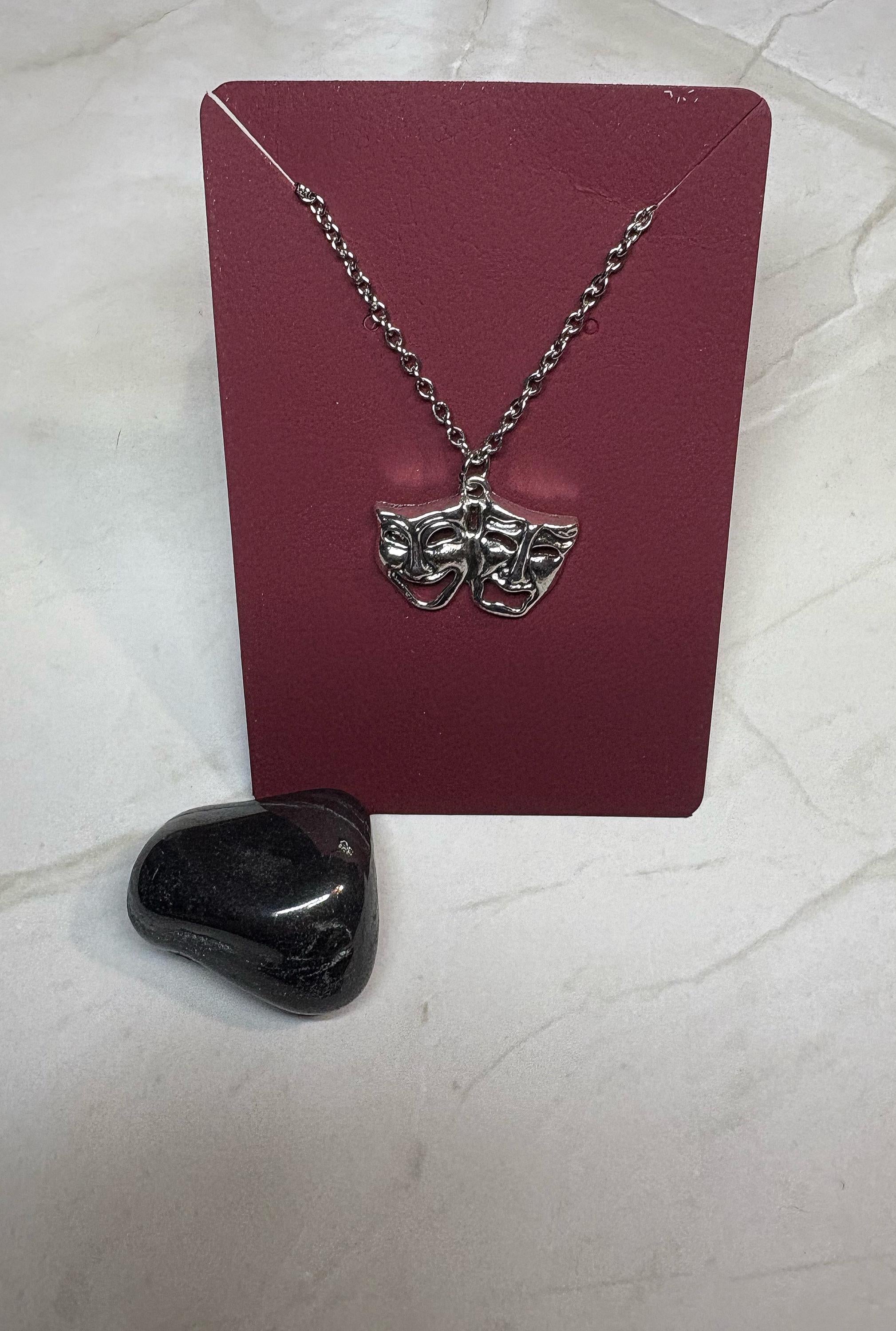 Silver Theater Mask Necklace